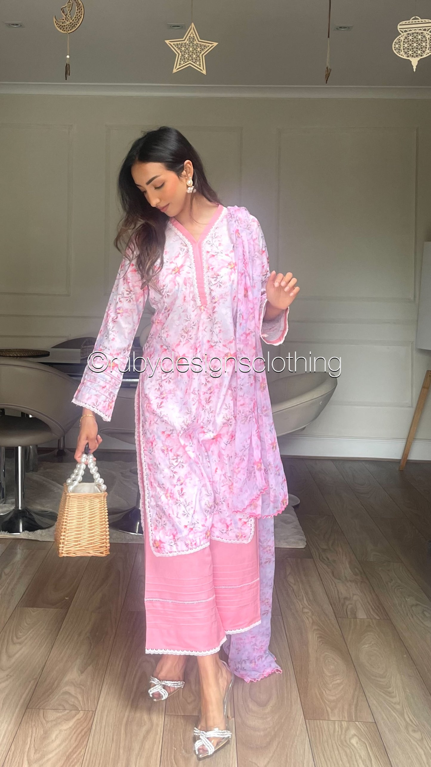 SALMA - 3 Piece Pink Floral Print Swiss Lawn Suit with Chiffon Dupatta (8075382948053)