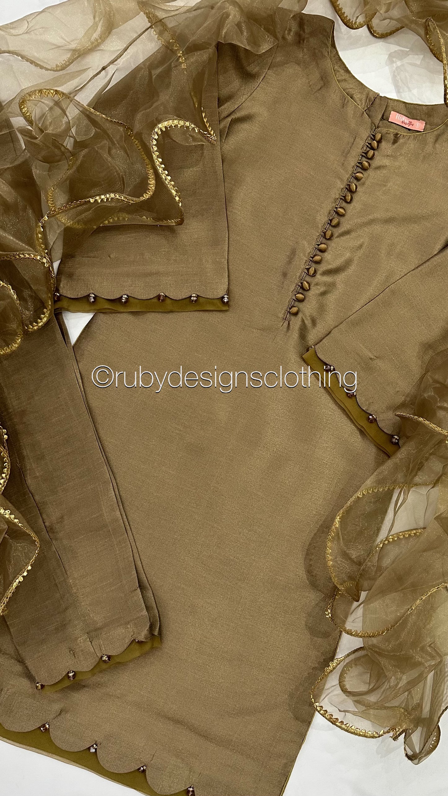 ALEEZA Brown - 3 Piece Raw Silk Suit with Ruffle Dupatta (8210381570261) (8747906269397)