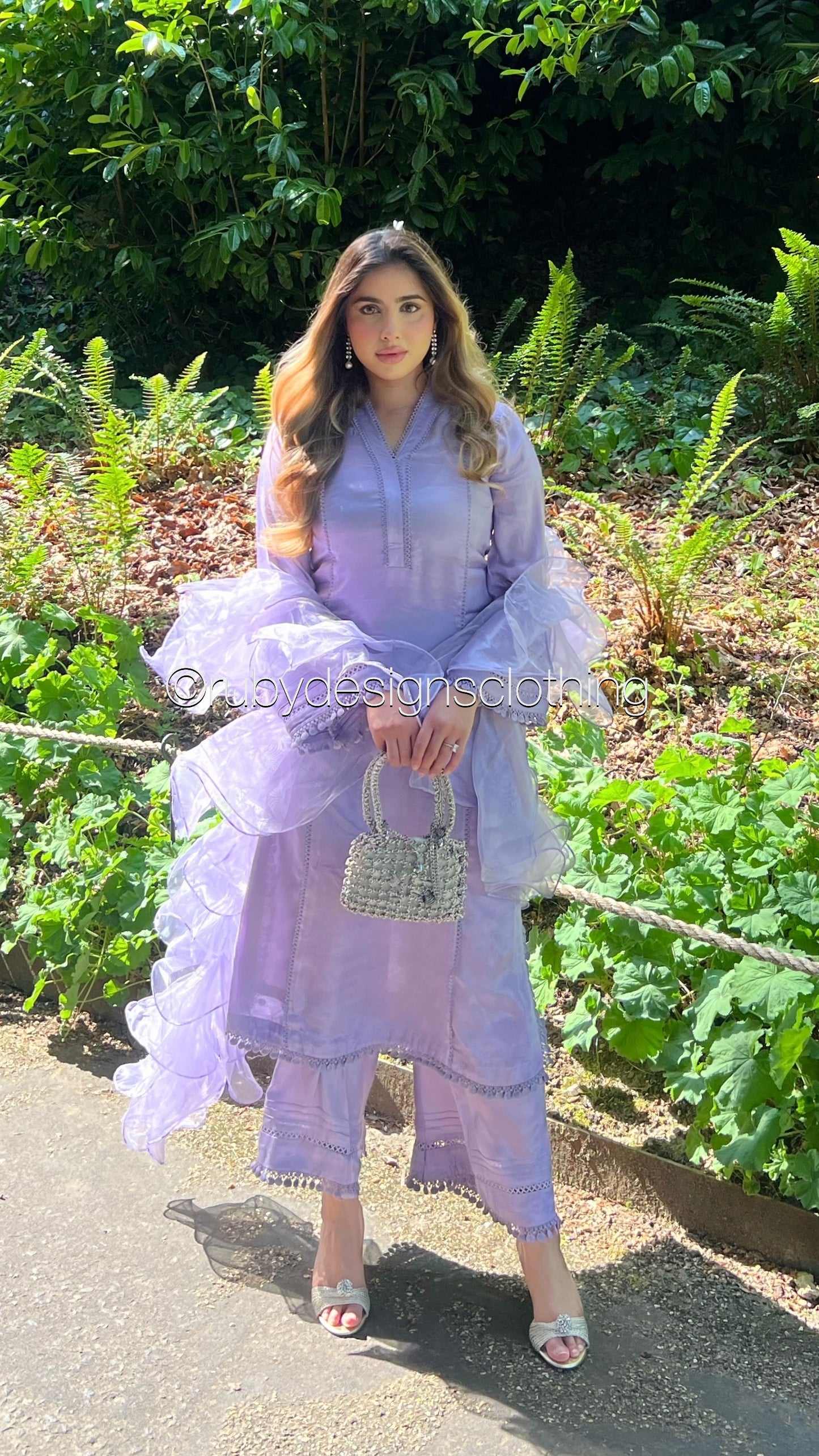AYLA Lilac - 3 Piece Lilac Cotton Silk Suit with Ruffle Organza Dupatta (8068266361045)