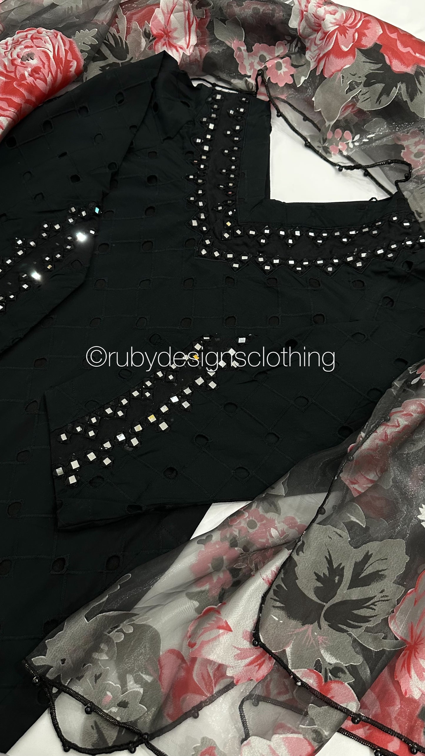 LEENA Black - 3 Piece Chikankari Suit with Tulip Shalwar