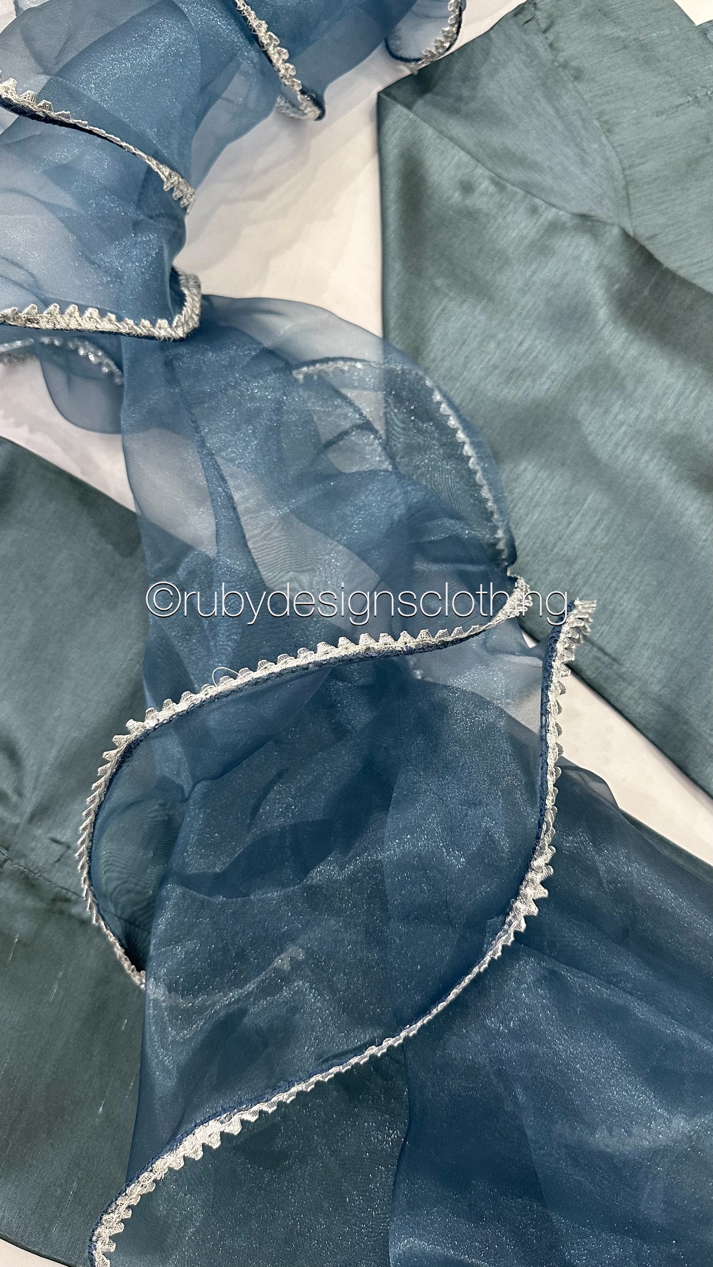 ALEEZA Blue - 3 Piece Raw Silk Suit with Ruffle Dupatta (8210381799637)
