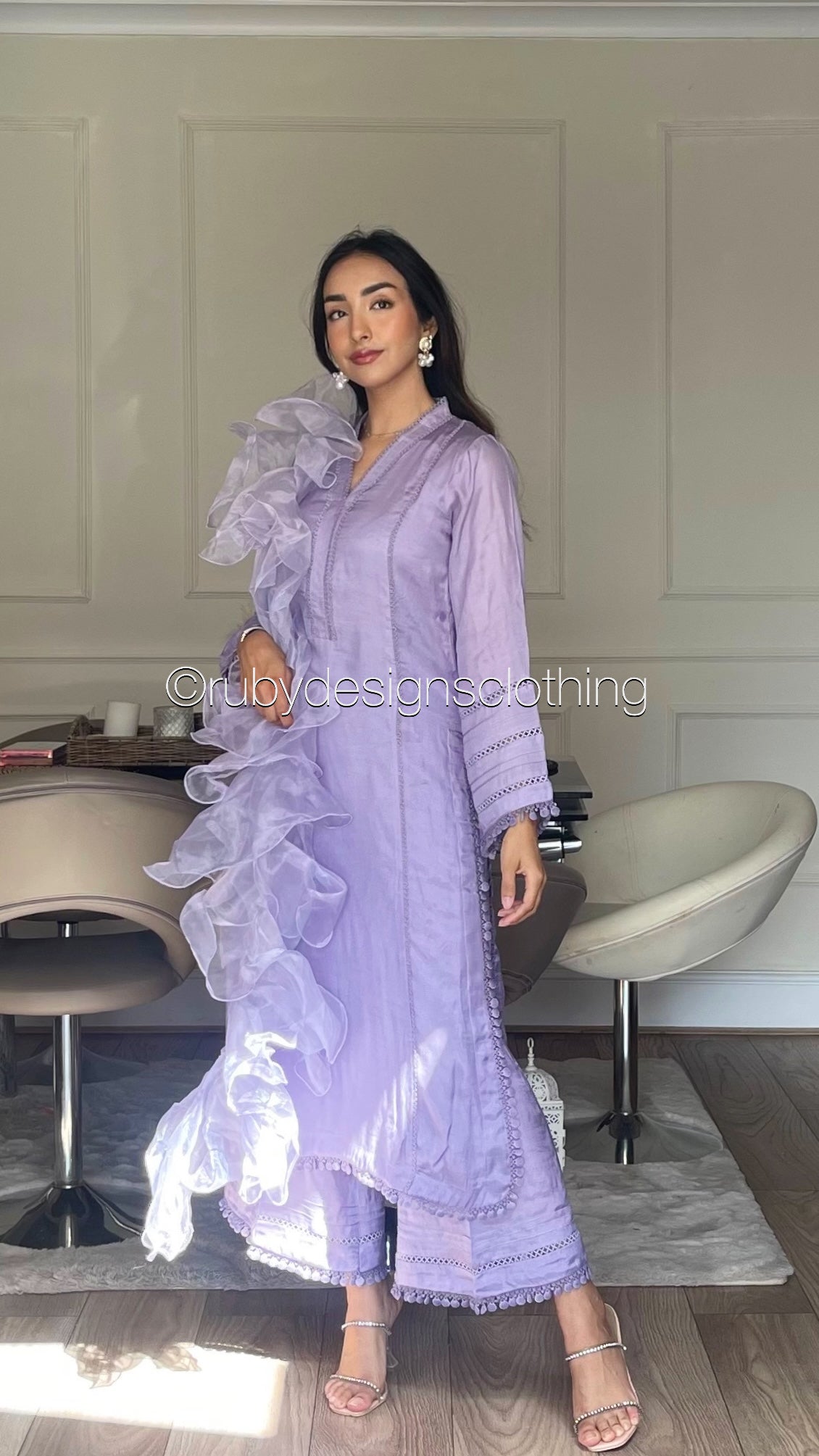 AYLA Lilac - 3 Piece Lilac Cotton Silk Suit with Ruffle Organza Dupatta (8068266361045)