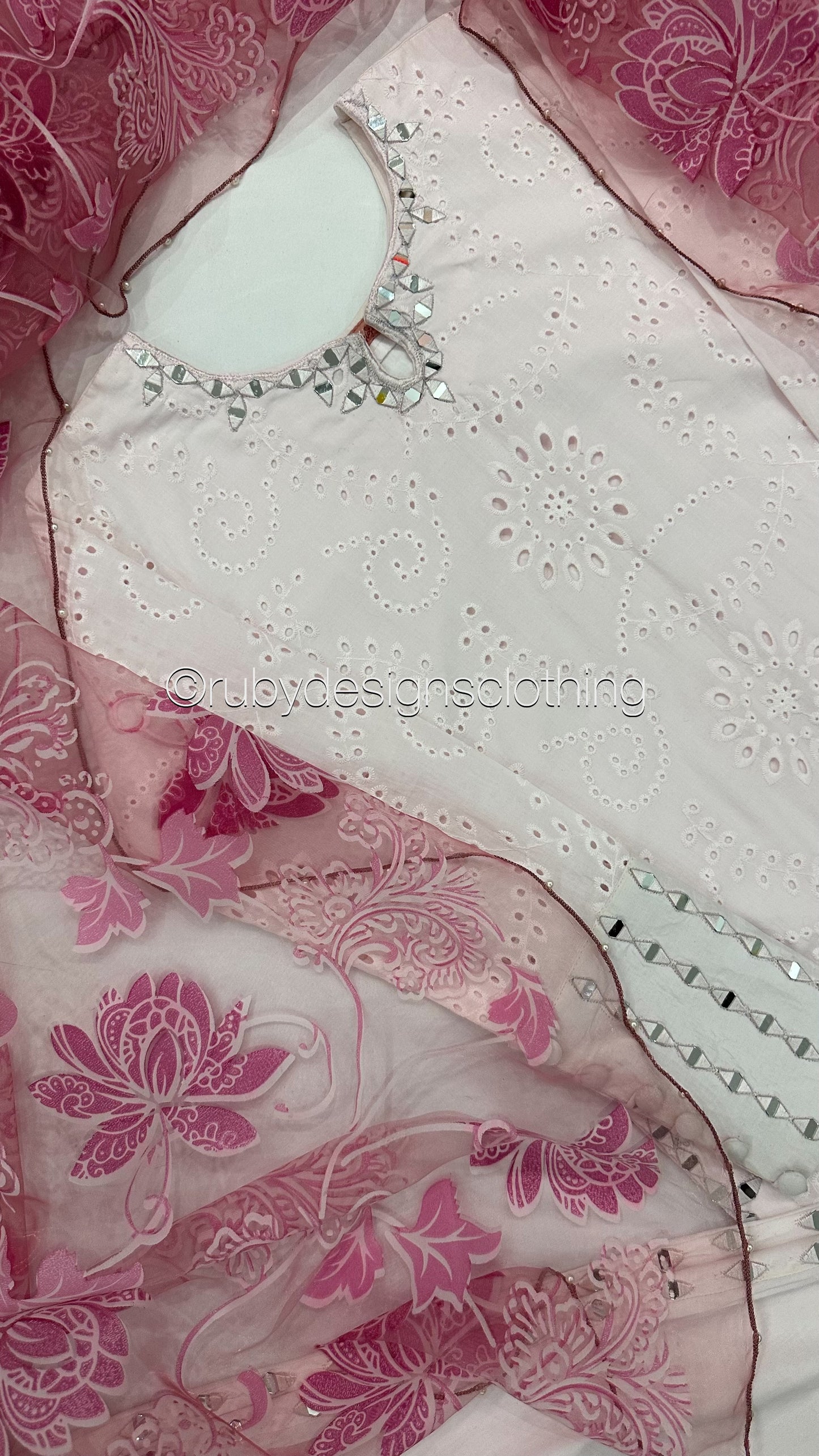 AZRA Pink - 3 Piece Pink Chikankari Suit with Floral Print Organza Dupatta (8066417262805)