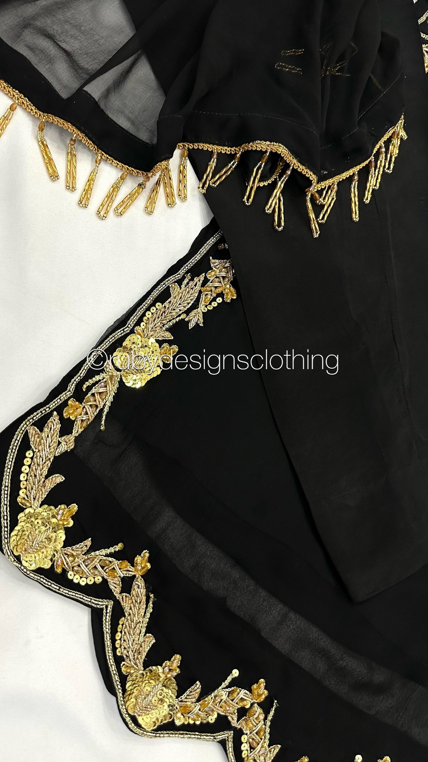 LIMITED EDITION SAMARA Black - 3 Piece Chiffon Suit with Gold Hand Embellishment