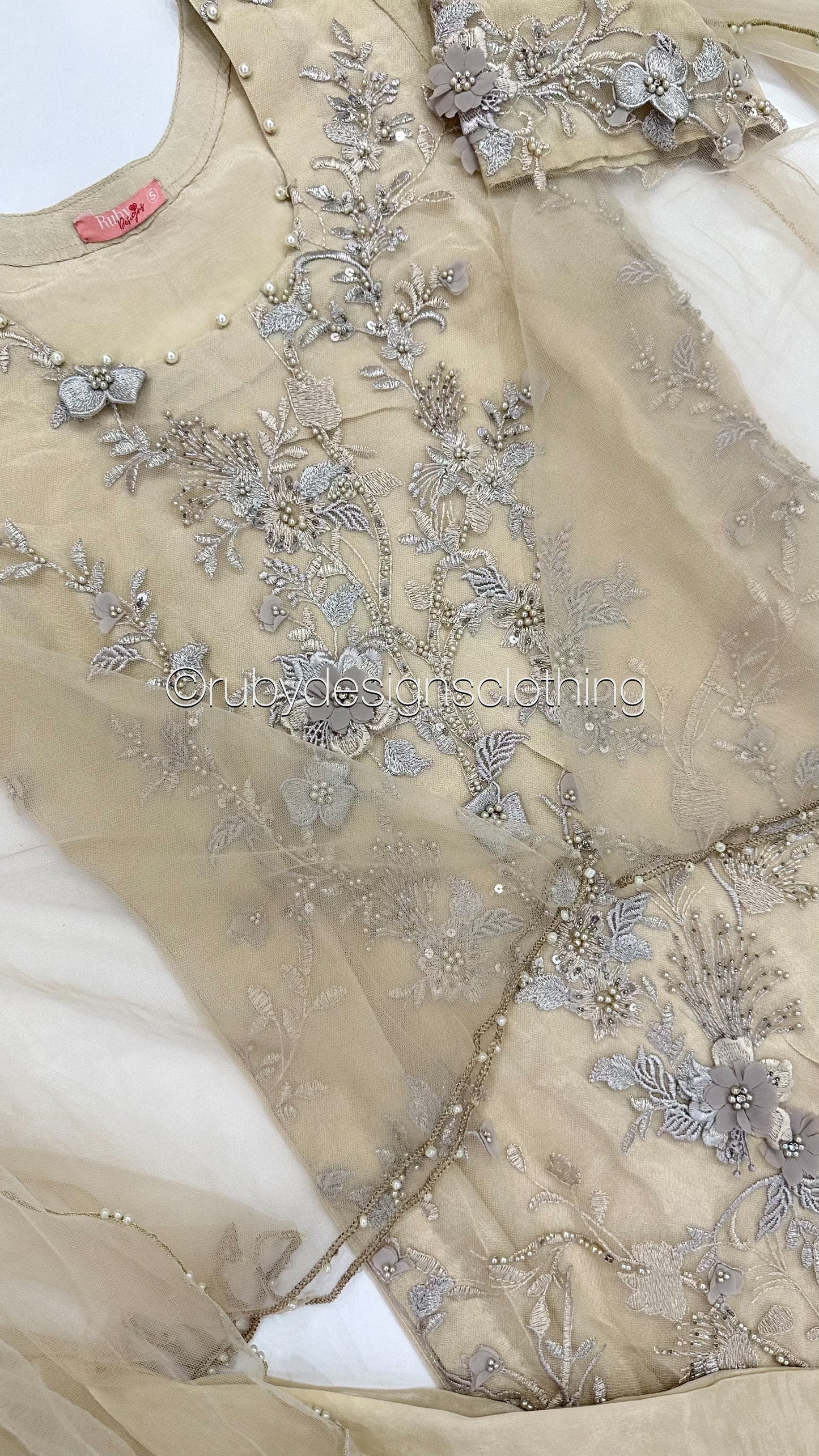 NOOR Ivory - 3 Piece Heavy Embroidered Net Suit with 3D Details (8059731280085)