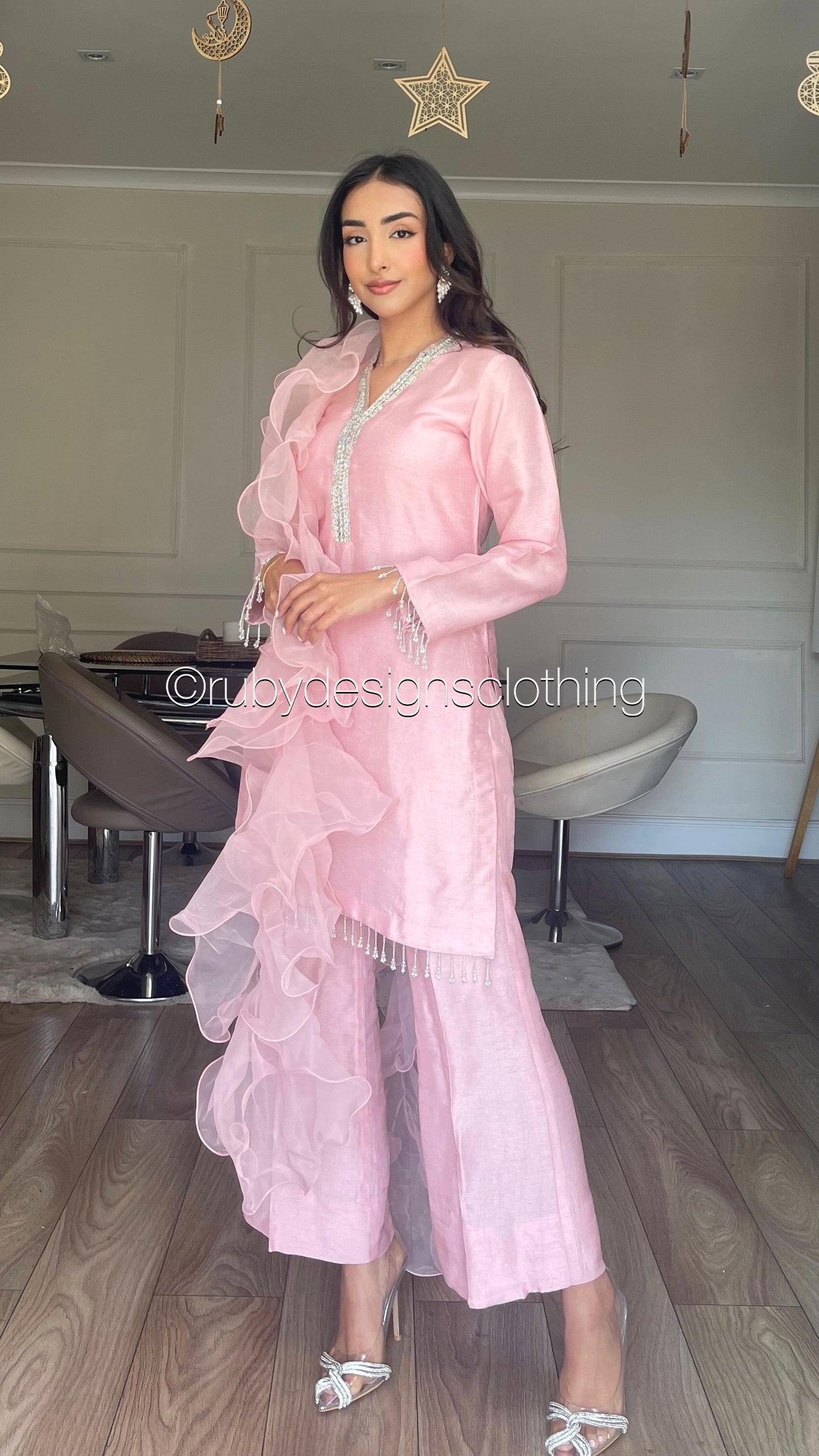 SABEEN Rose - 3 Piece Rose Pink Raw Silk Suit with Ruffle Dupatta (8059725611221)
