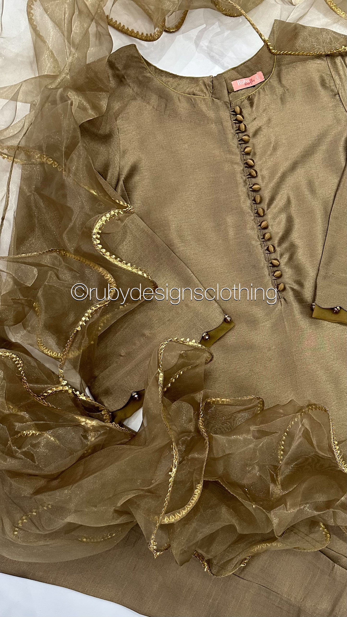 ALEEZA Brown - 3 Piece Raw Silk Suit with Ruffle Dupatta (8210381570261) (8747906269397)