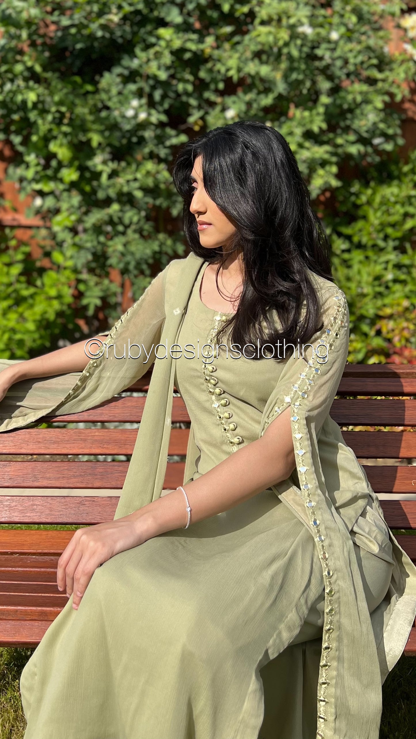 KAYRA Sage - 3 Piece Sage Chiffon Suit with Split Sleeve (8058949796053)