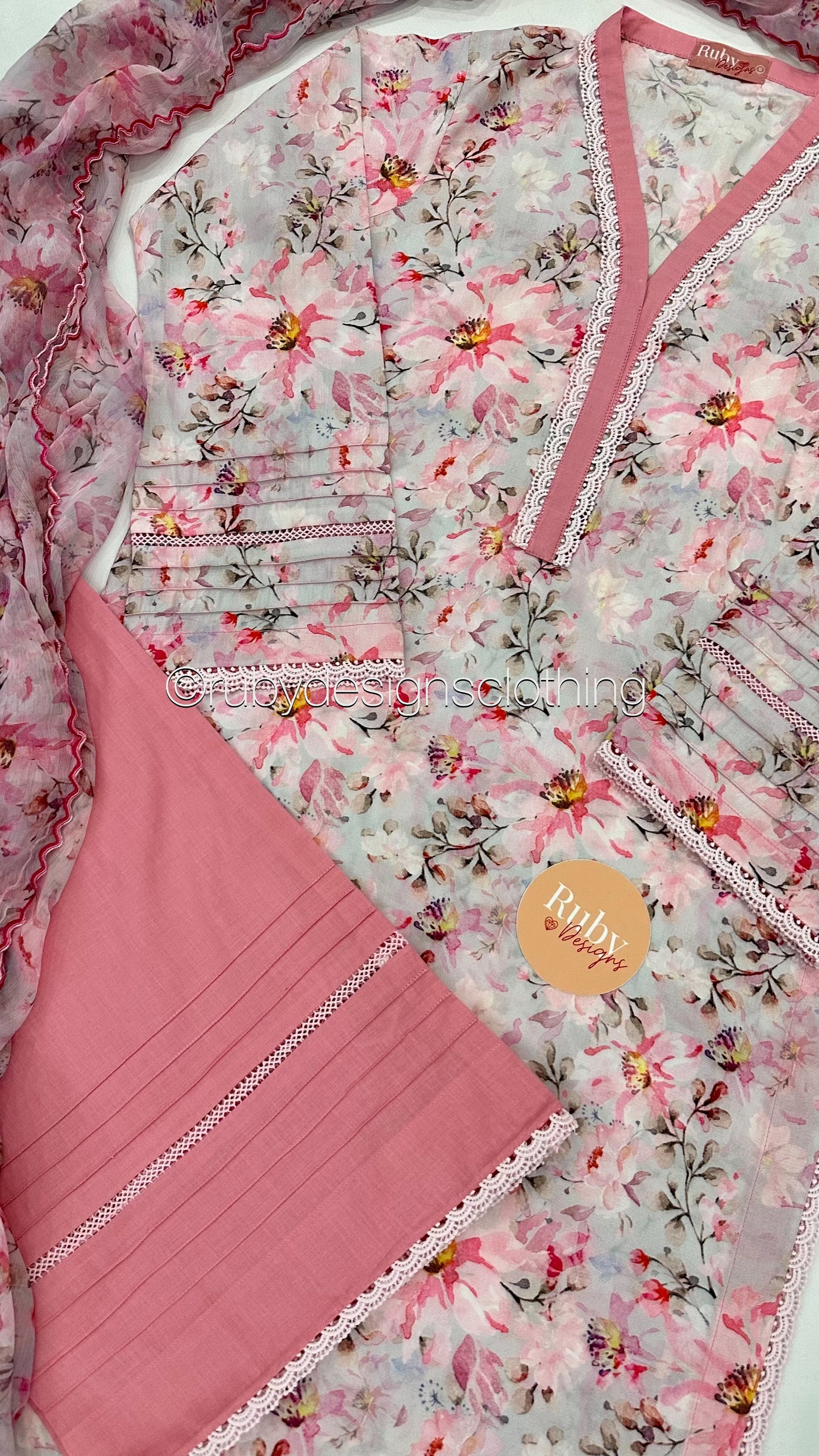 SALMA - 3 Piece Pink Floral Print Swiss Lawn Suit with Chiffon Dupatta (8075382948053)