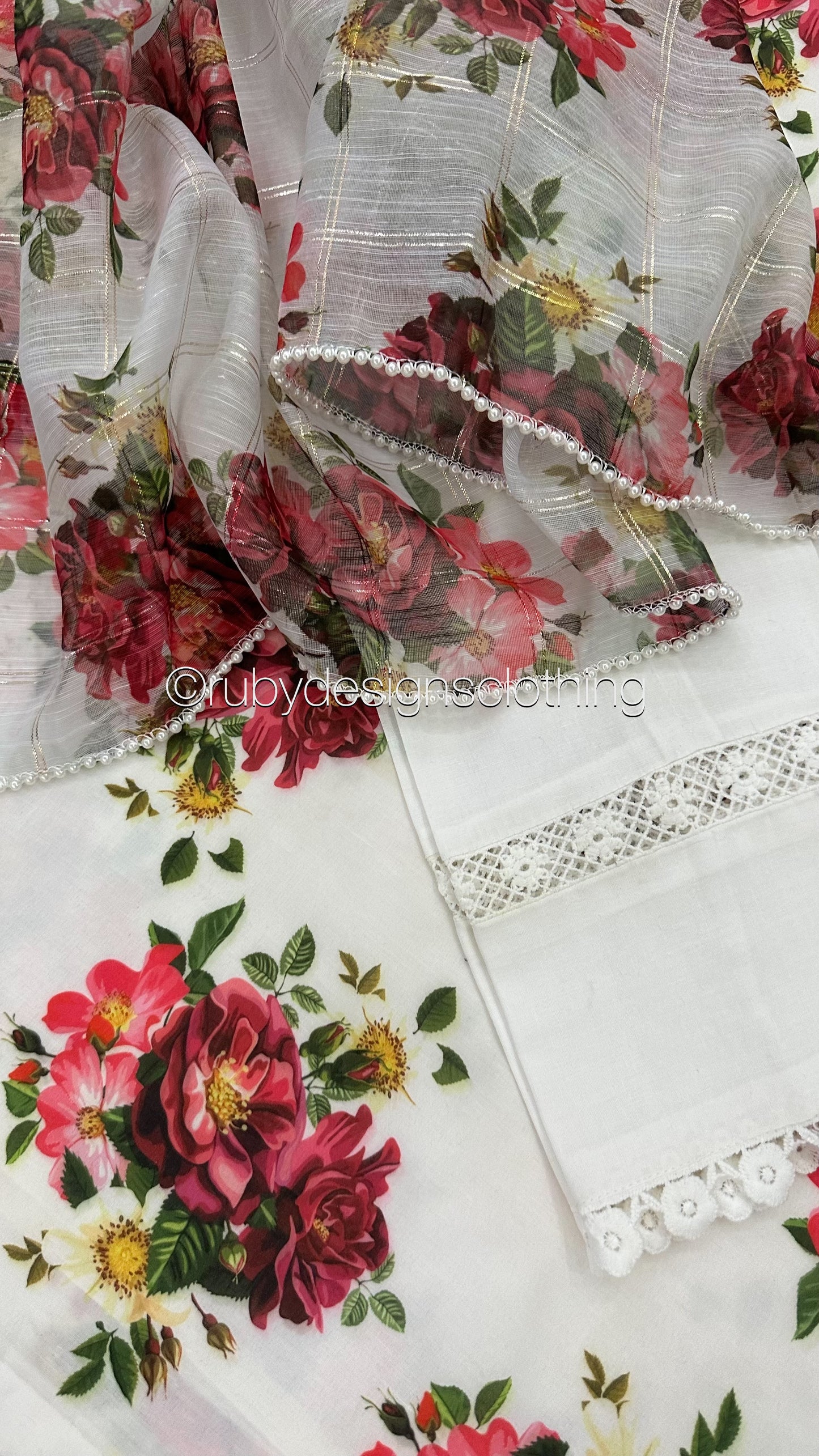 AFSHEEN White - 3 Piece White Floral Print Swiss Lawn Suit with Organza Dupatta (8034682896597)
