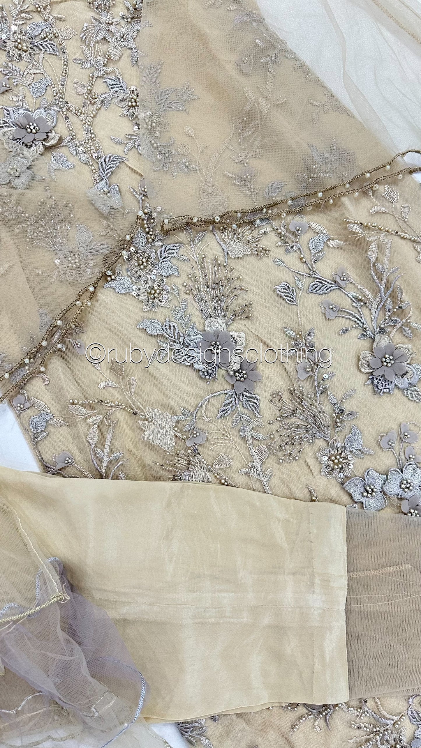 NOOR Ivory - 3 Piece Heavy Embroidered Net Suit with 3D Details (8059731280085)