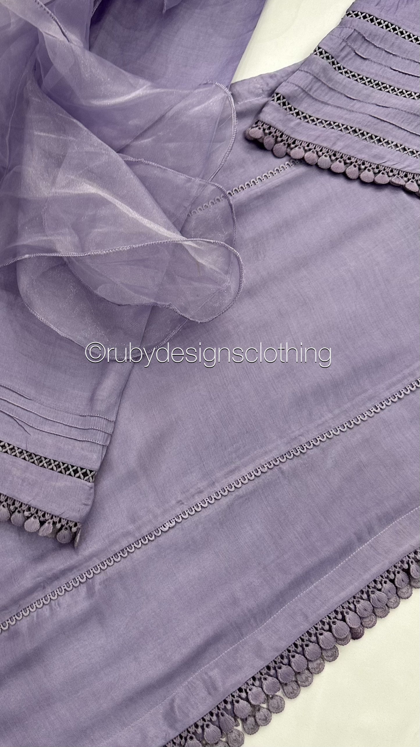 AYLA Lilac - 3 Piece Lilac Cotton Silk Suit with Ruffle Organza Dupatta