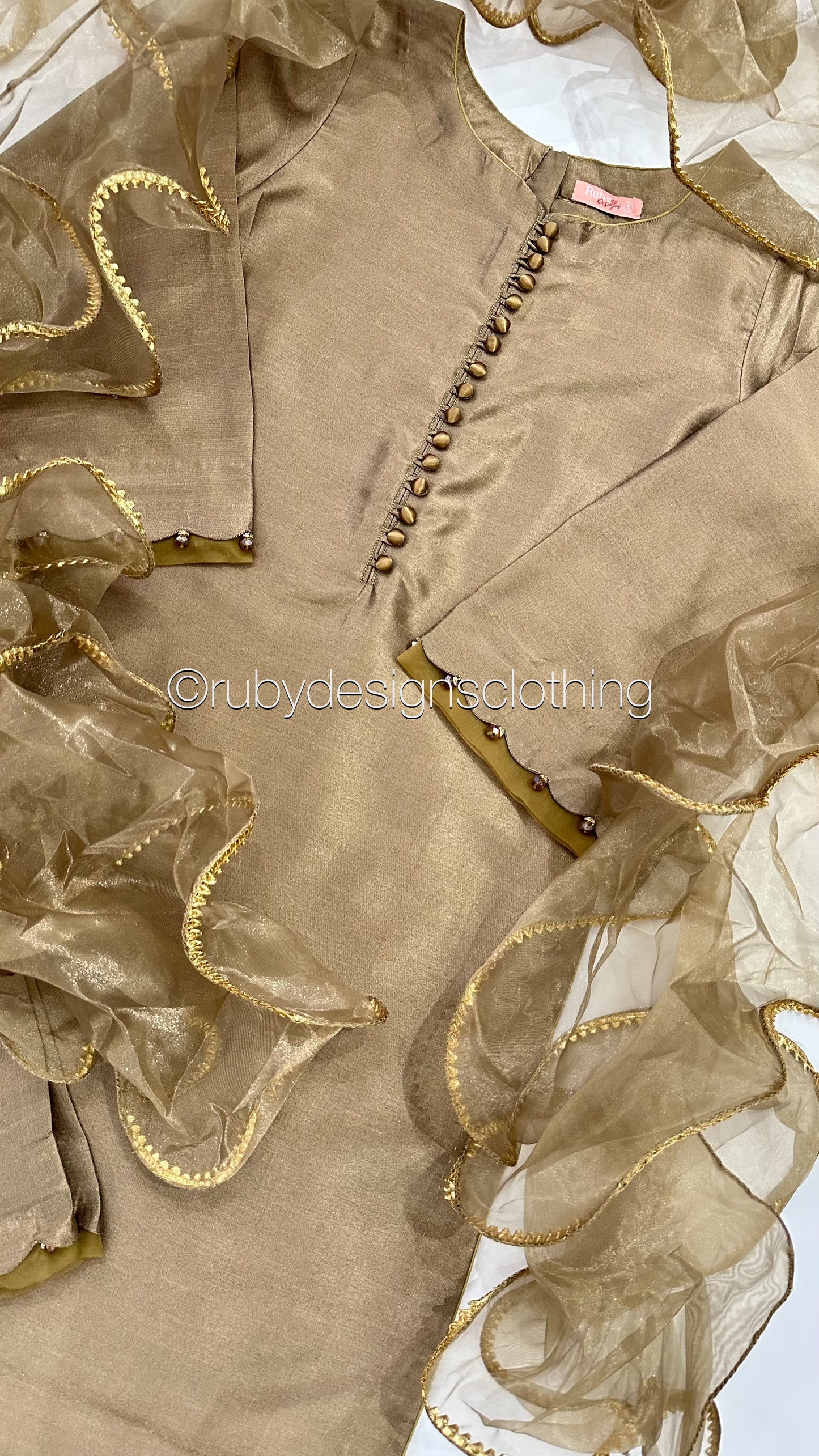 ALEEZA Brown - 3 Piece Raw Silk Suit with Ruffle Dupatta (8210381570261) (8747906269397)