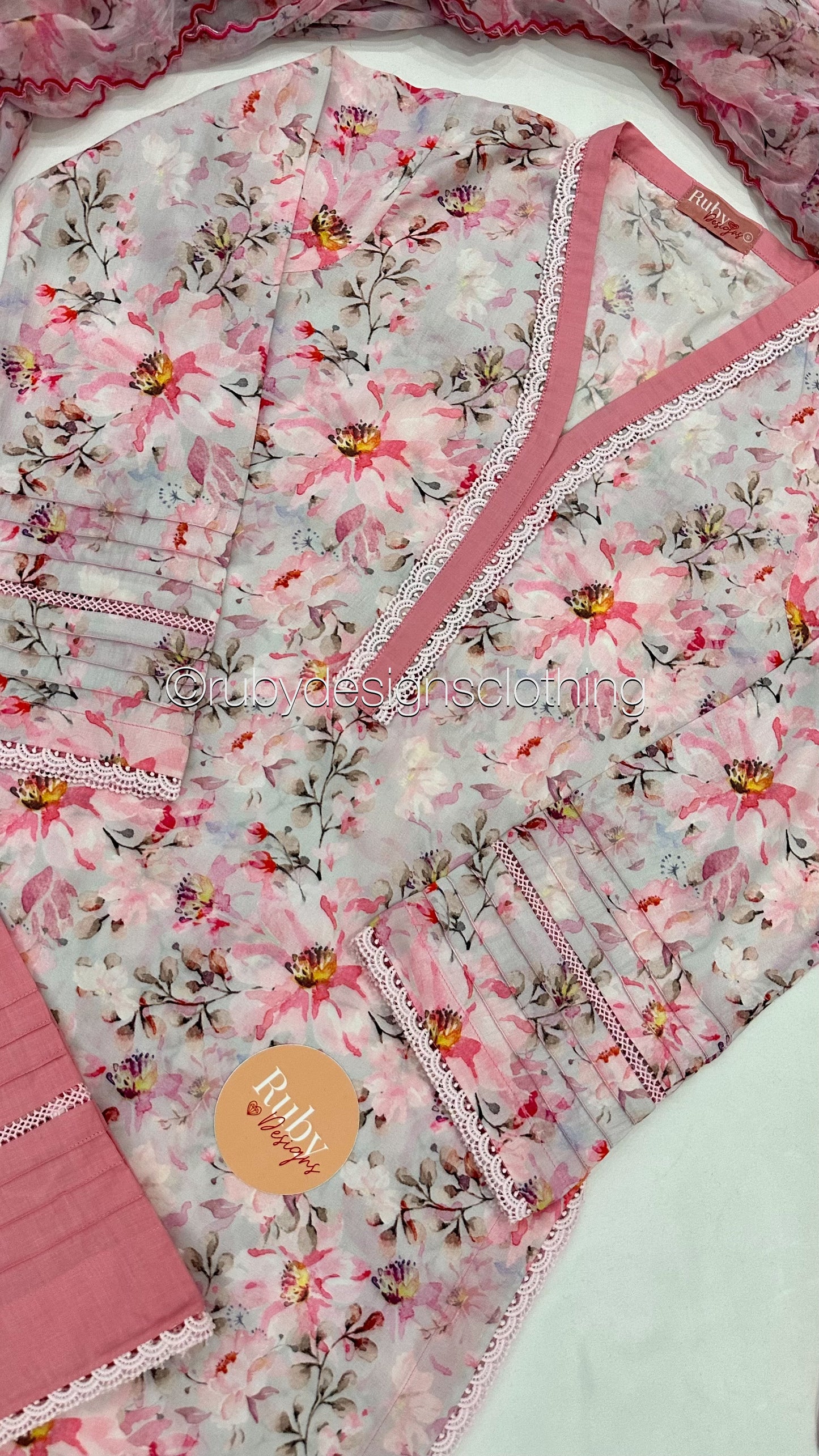SALMA - 3 Piece Pink Floral Print Swiss Lawn Suit with Chiffon Dupatta (8075382948053)