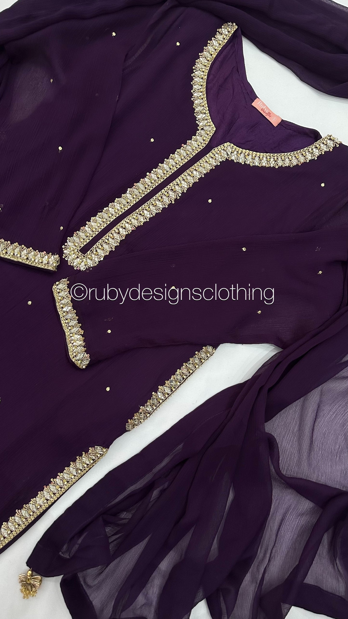 SARA Purple - 3 Piece Chiffon Suit with Pockets and Handwork (8069533958357)