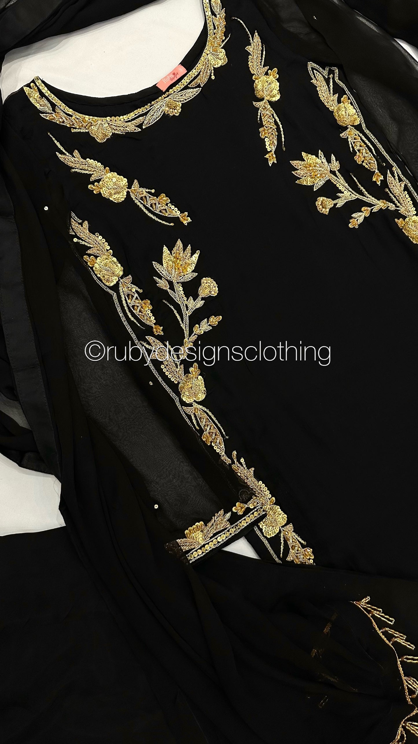 LIMITED EDITION SAMARA Black - 3 Piece Chiffon Suit with Gold Hand Embellishment (8077673693397)