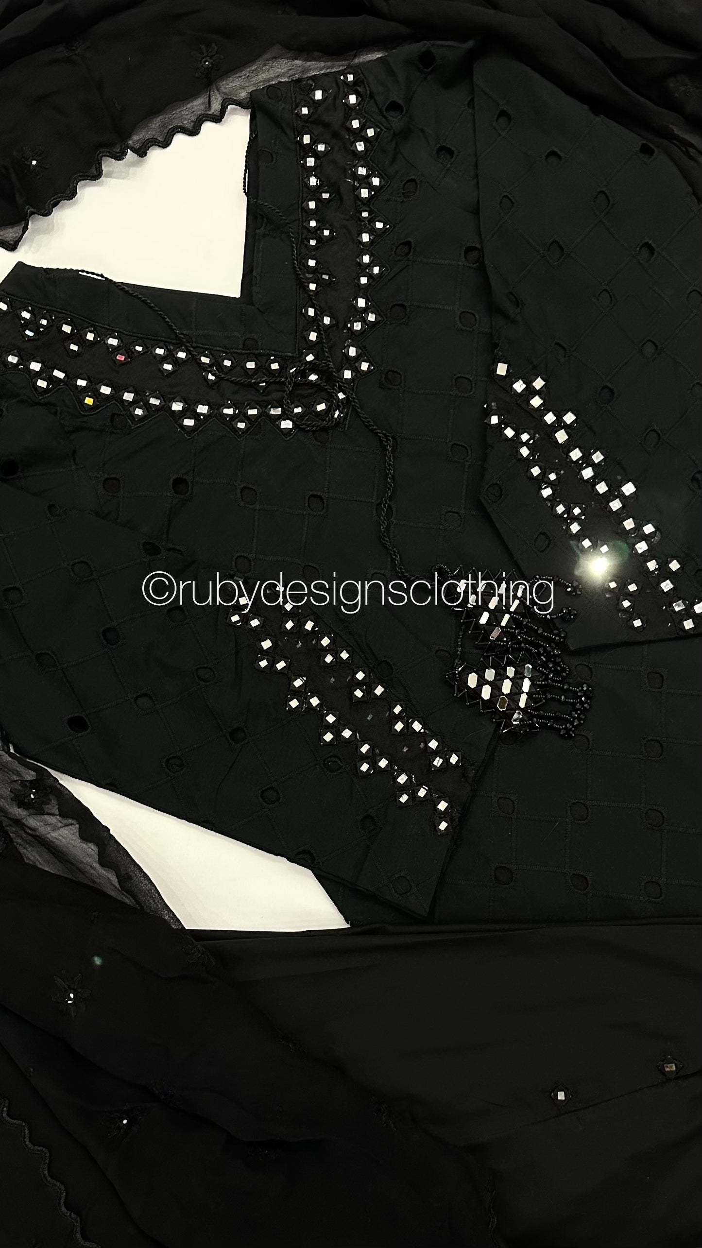 LEENA Black - 3 Piece Chikankari Suit with Tulip Shalwar (8066416312533)