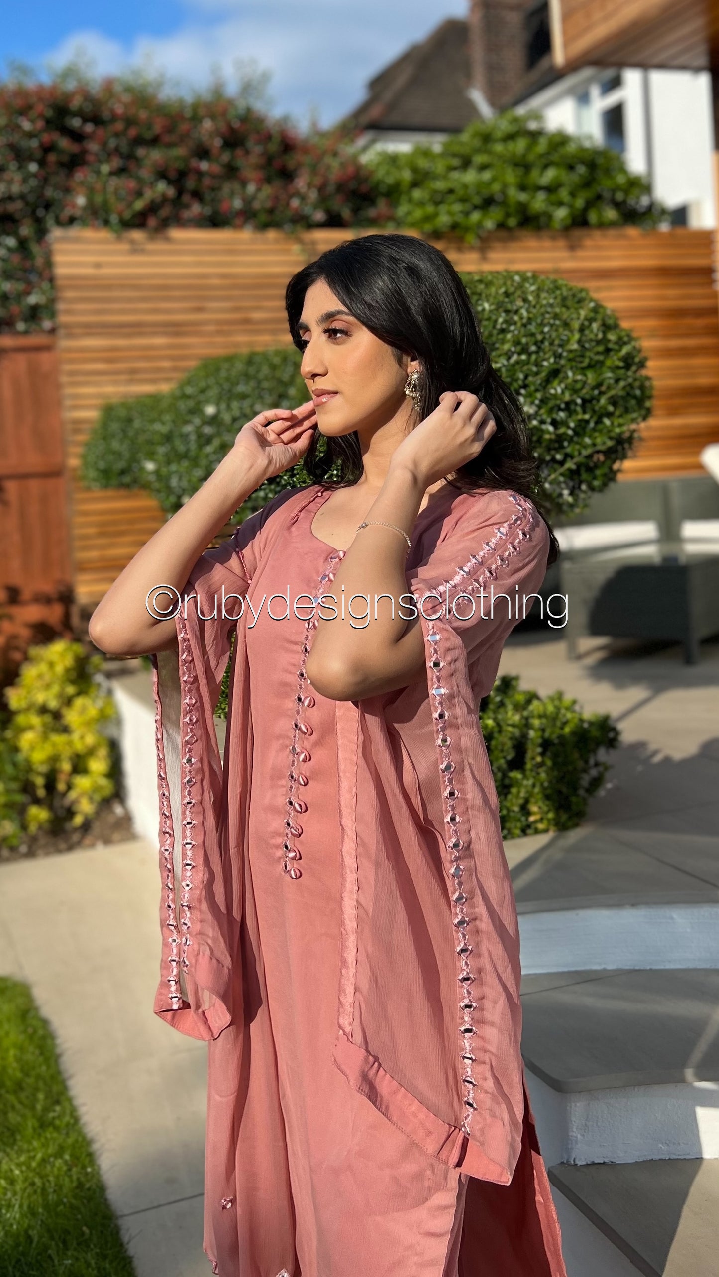 KAYRA Rose - 3 Piece Rose Chiffon Suit with Split Sleeve