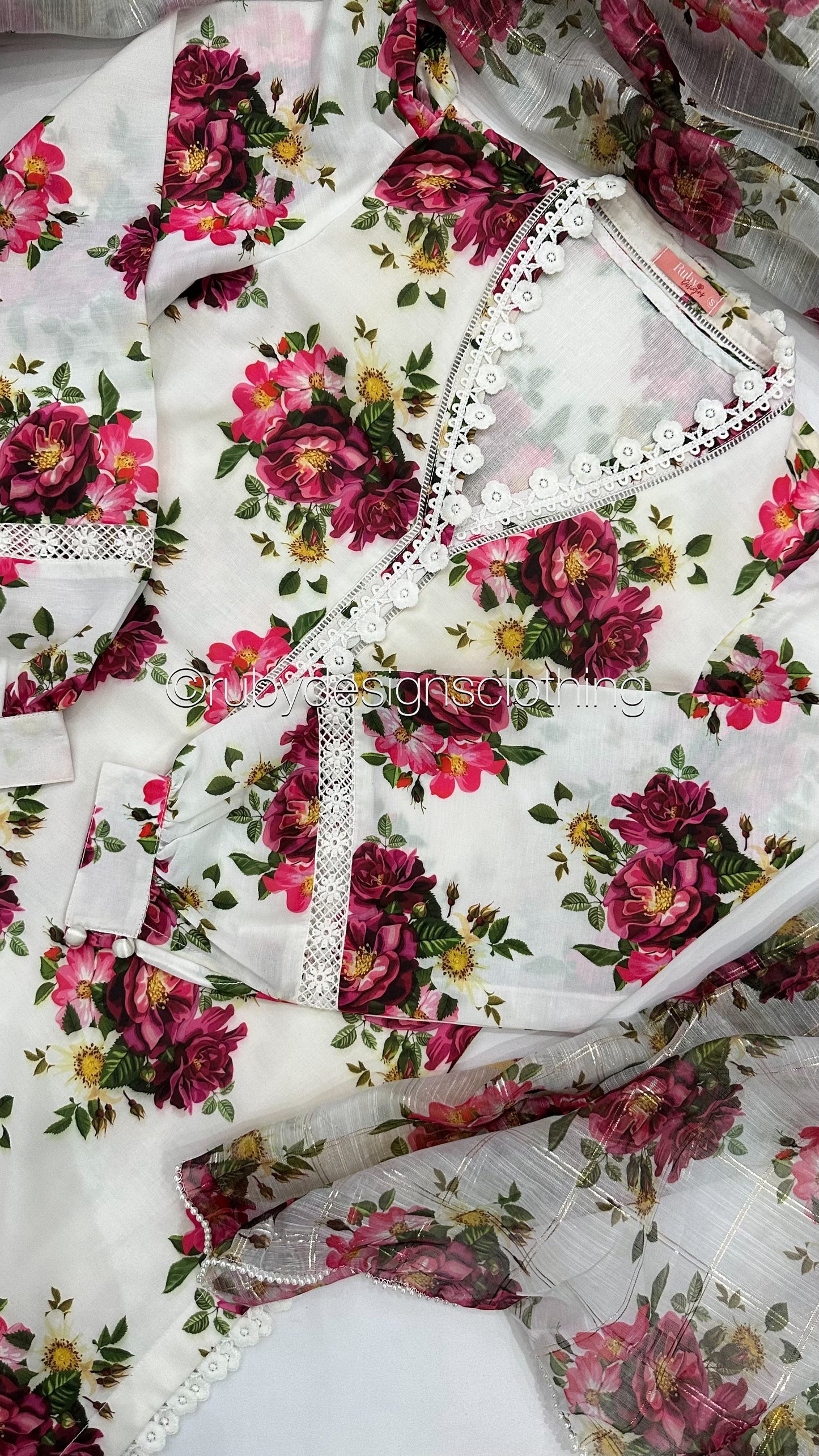 AFSHEEN White - 3 Piece White Floral Print Swiss Lawn Suit with Organza Dupatta (8034682896597)