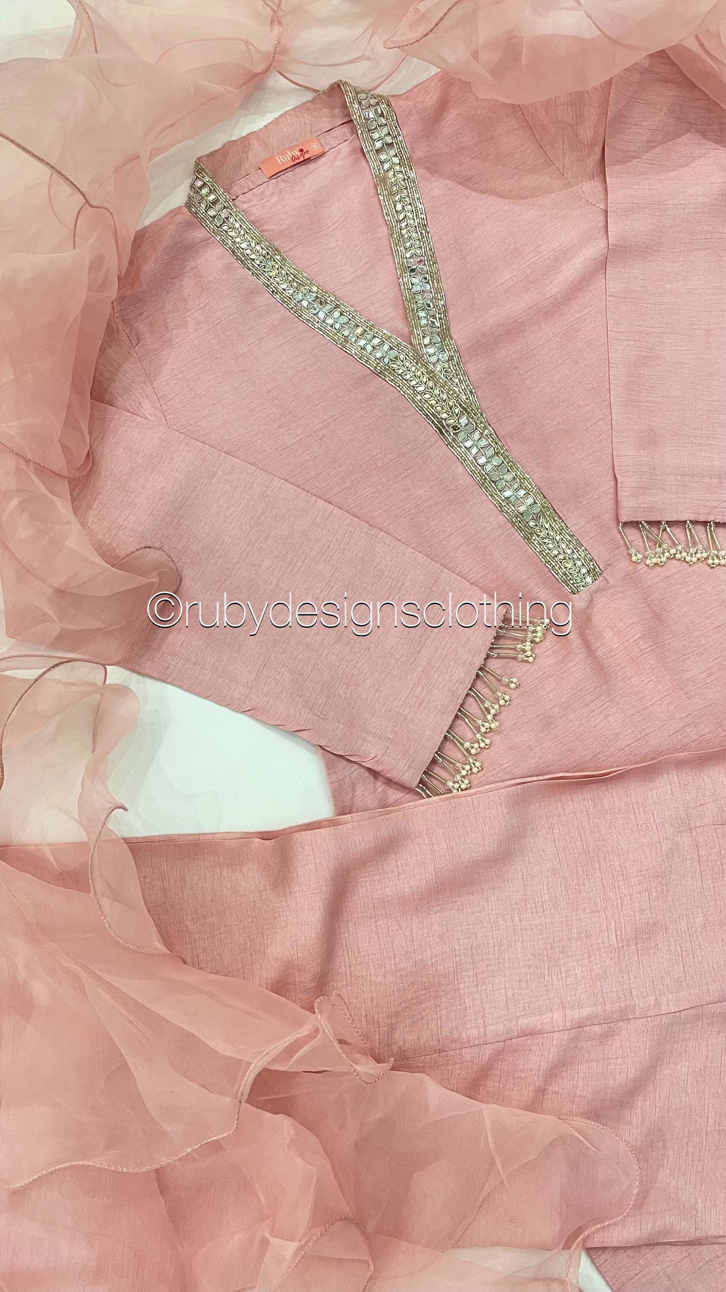 SABEEN Rose - 3 Piece Rose Pink Raw Silk Suit with Ruffle Dupatta (8059725611221)