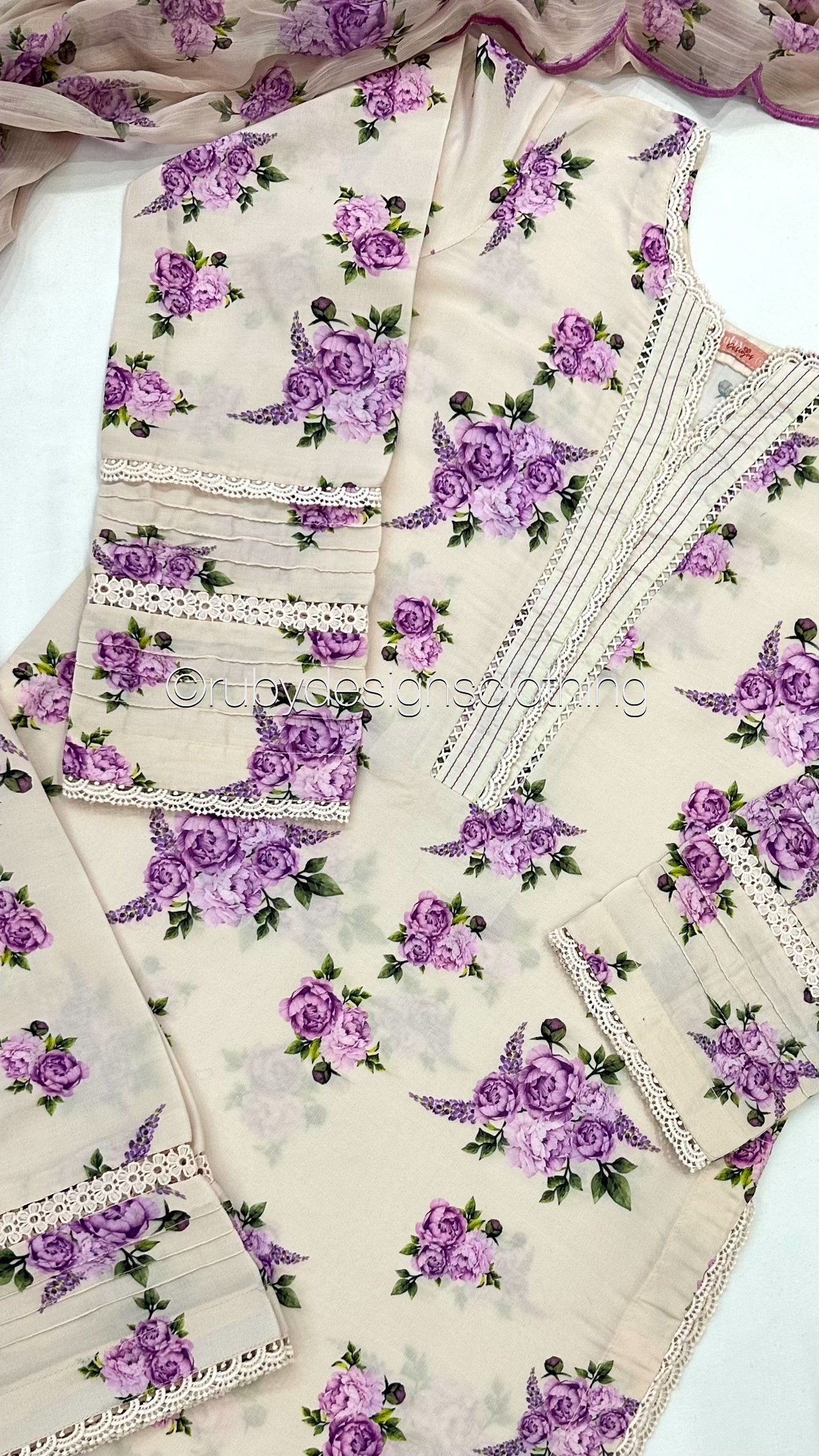 BISMA - 3 Piece Lilac Floral Print Swiss Lawn Suit with Chiffon Dupatta
