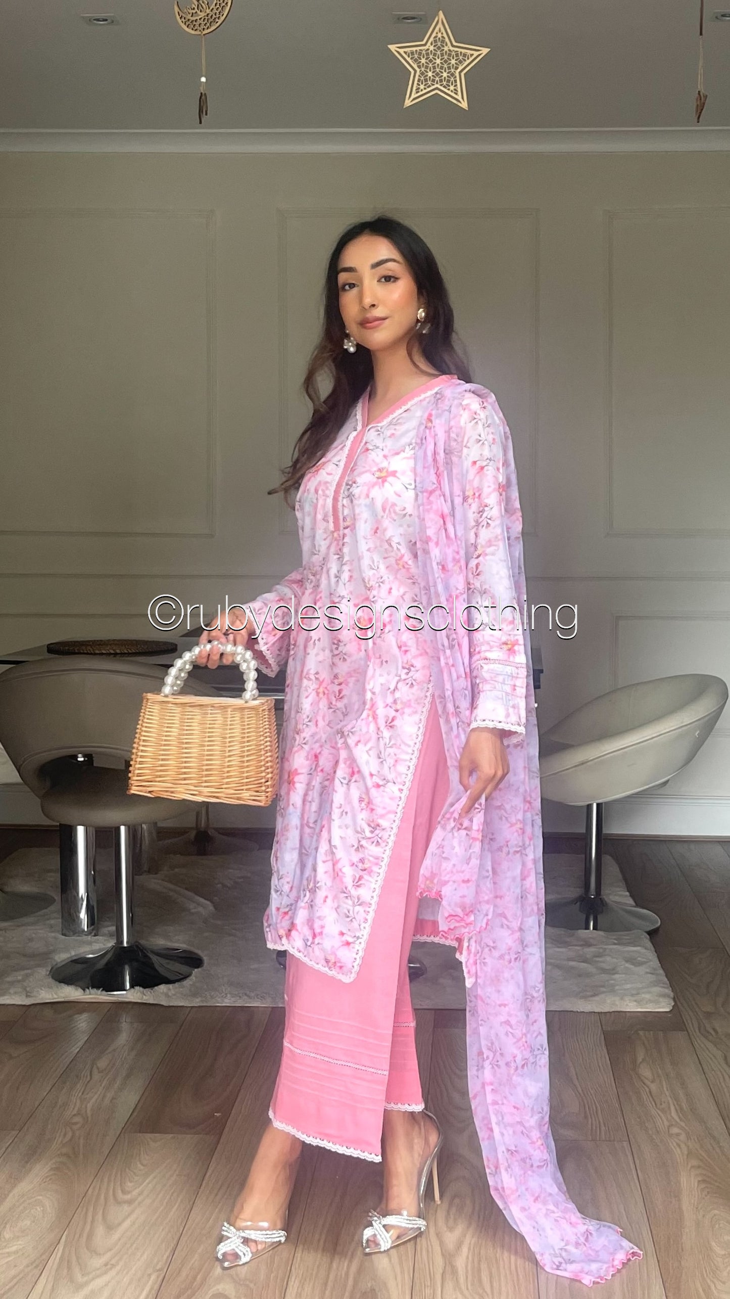 SALMA - 3 Piece Pink Floral Print Swiss Lawn Suit with Chiffon Dupatta (8075382948053)