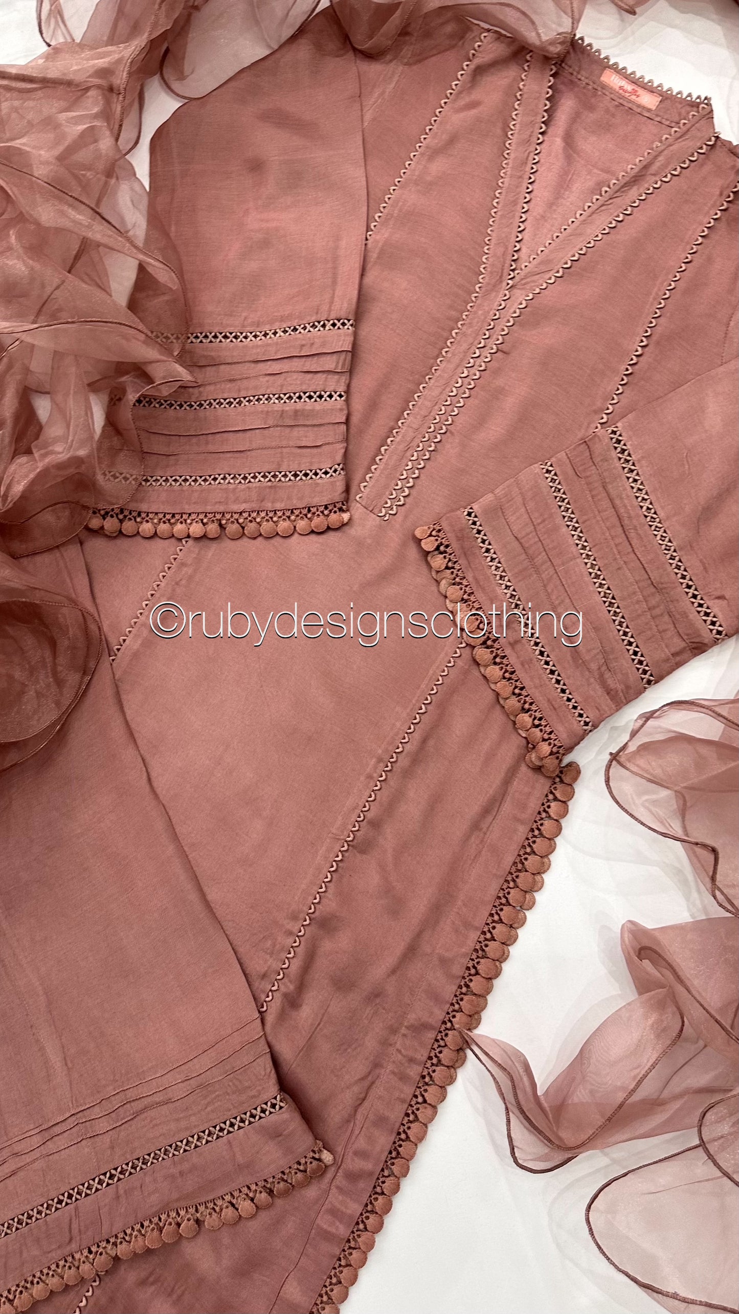 AYLA Rose - 3 Piece Dusty Pink Cotton Silk Suit with Ruffle Organza Dupatta (8028375548117) (8747712053461)