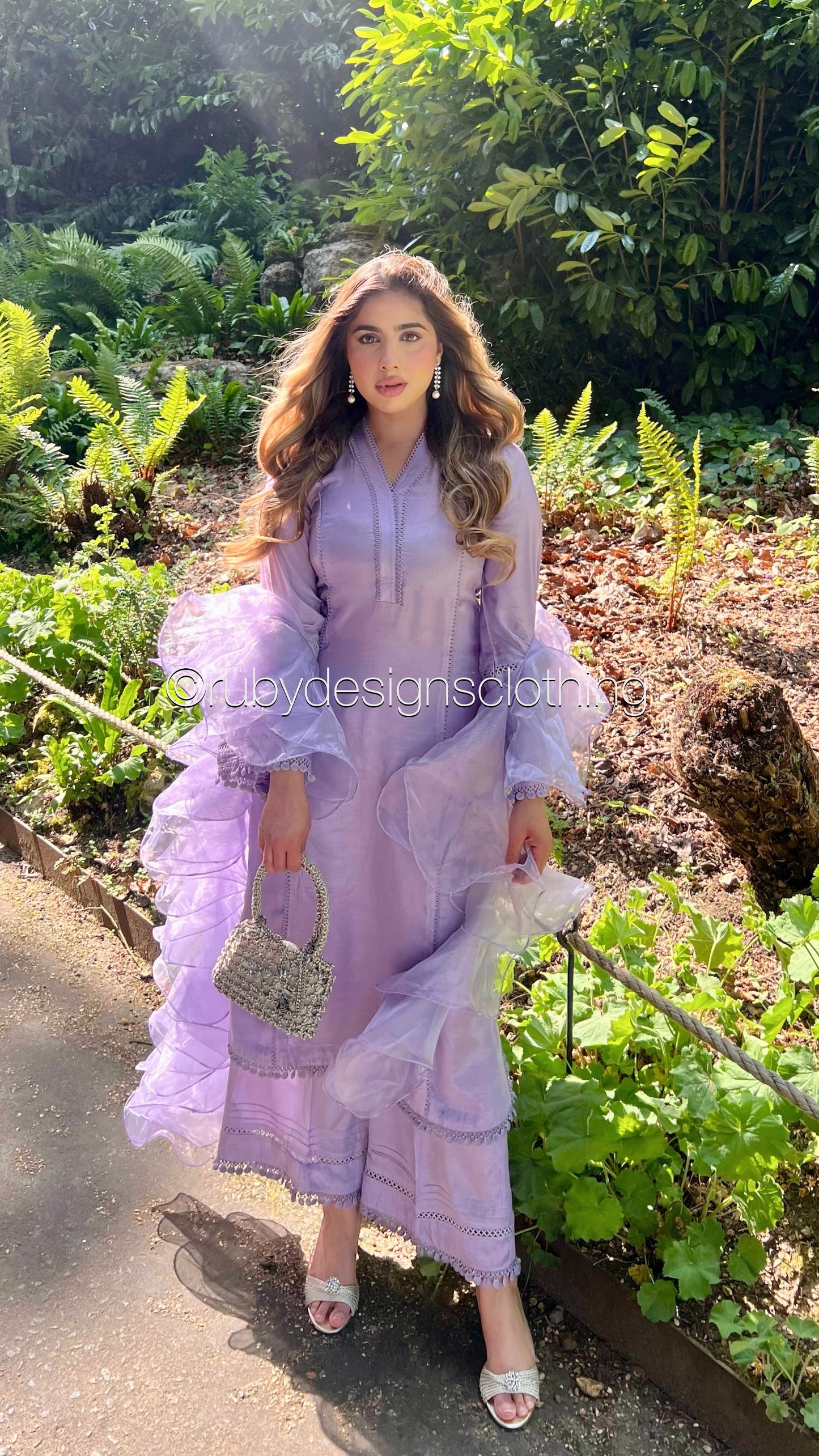 AYLA Lilac - 3 Piece Lilac Cotton Silk Suit with Ruffle Organza Dupatta (8068266361045)