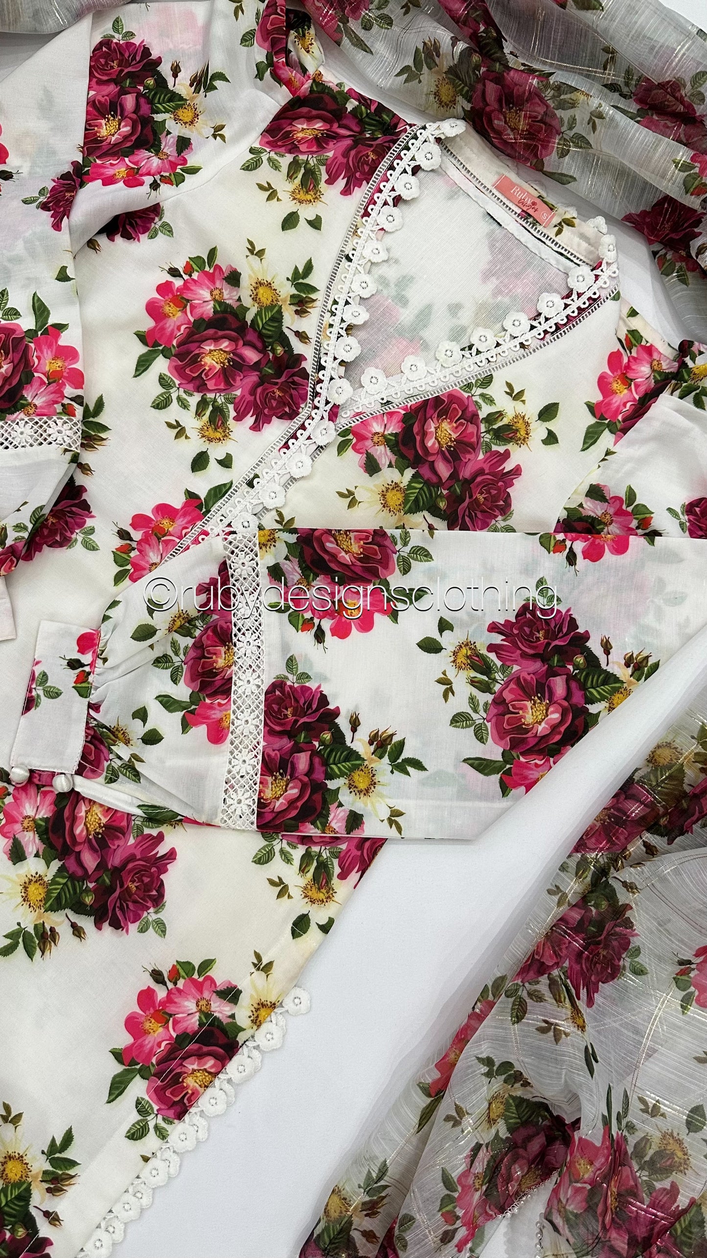 AFSHEEN White - 3 Piece White Floral Print Swiss Lawn Suit with Organza Dupatta (8034682896597)