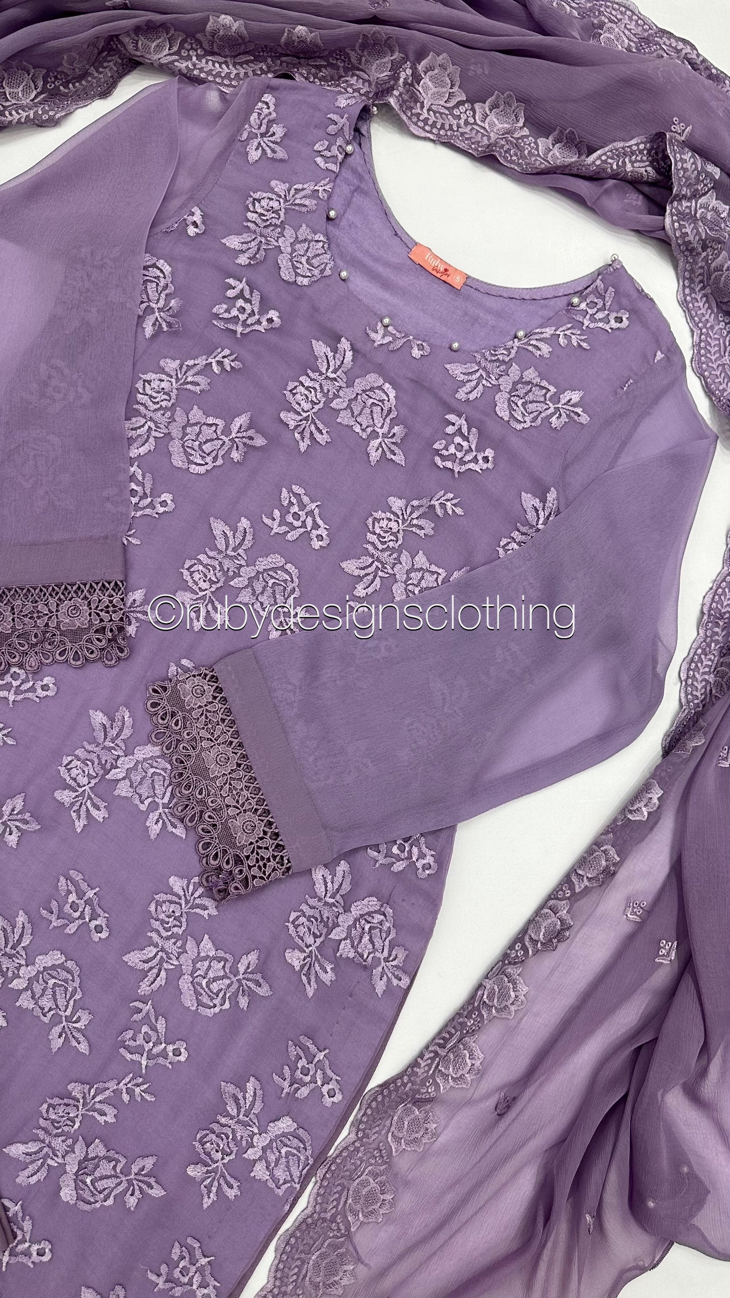 MEHER Lilac - 3 Piece Embroidered Chiffon Suit with Cut Out Details (8060594225365) (8747703861461)