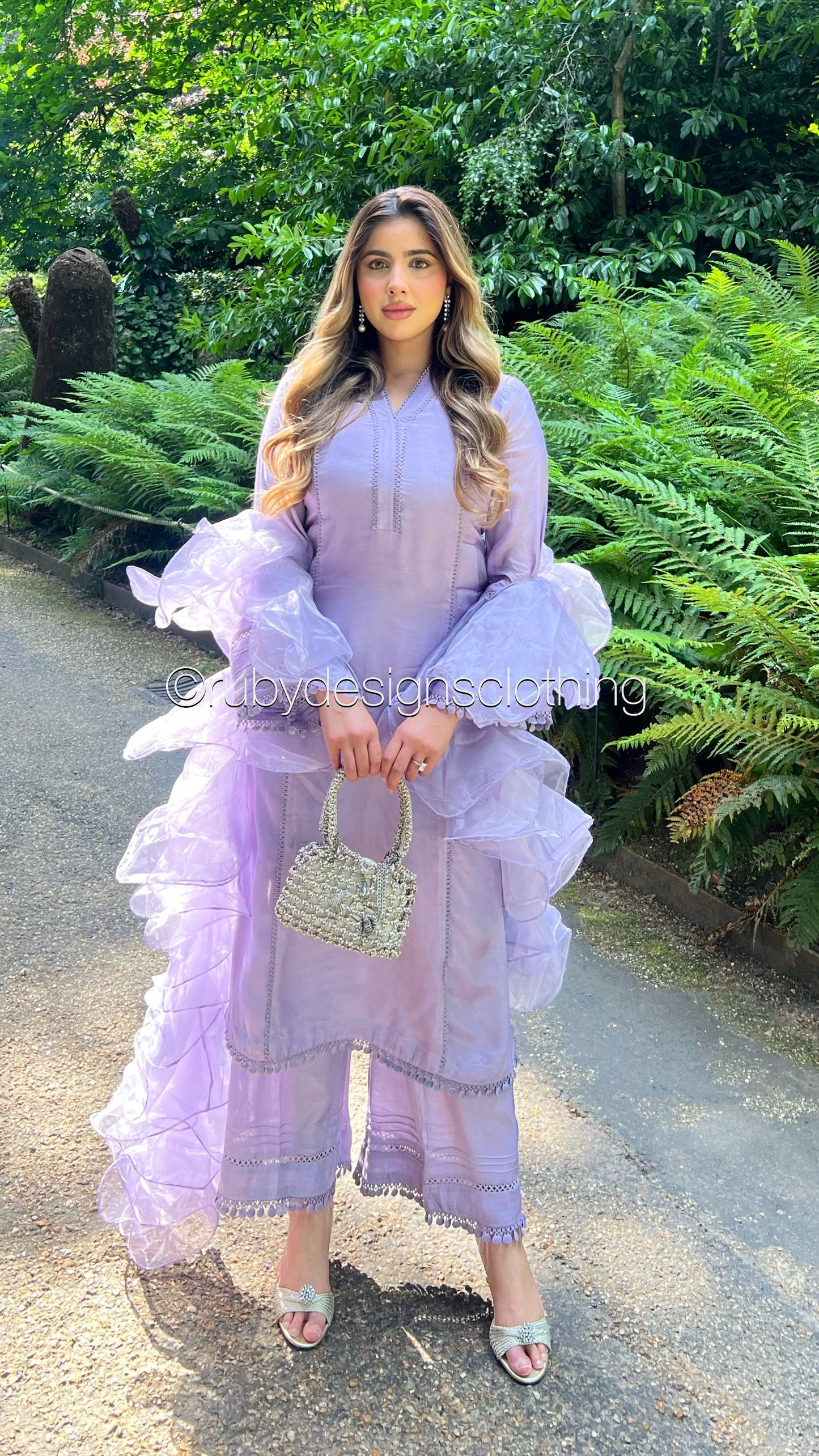 AYLA Lilac - 3 Piece Lilac Cotton Silk Suit with Ruffle Organza Dupatta (8068266361045)