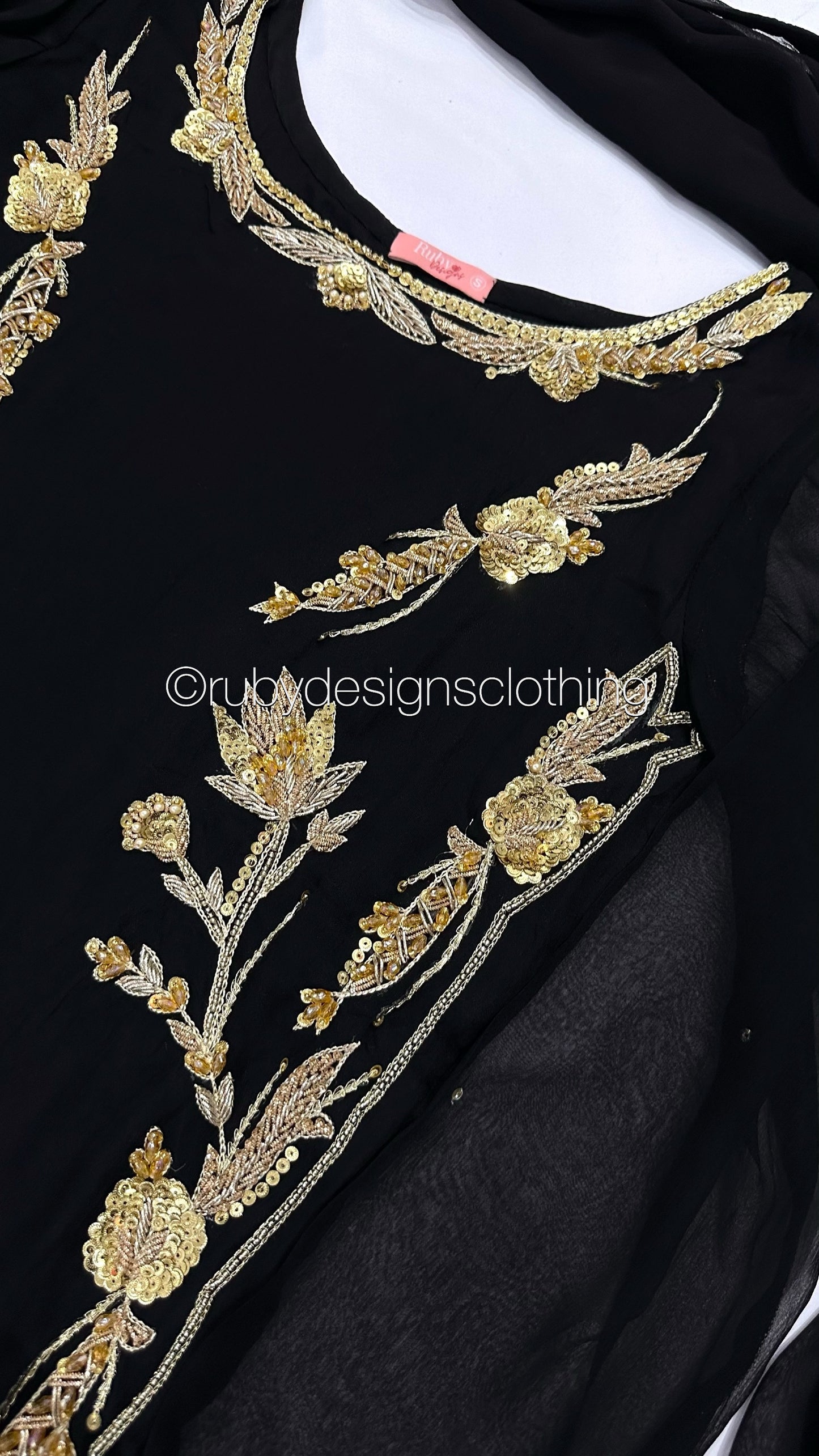 LIMITED EDITION SAMARA Black - 3 Piece Chiffon Suit with Gold Hand Embellishment (8077673693397)