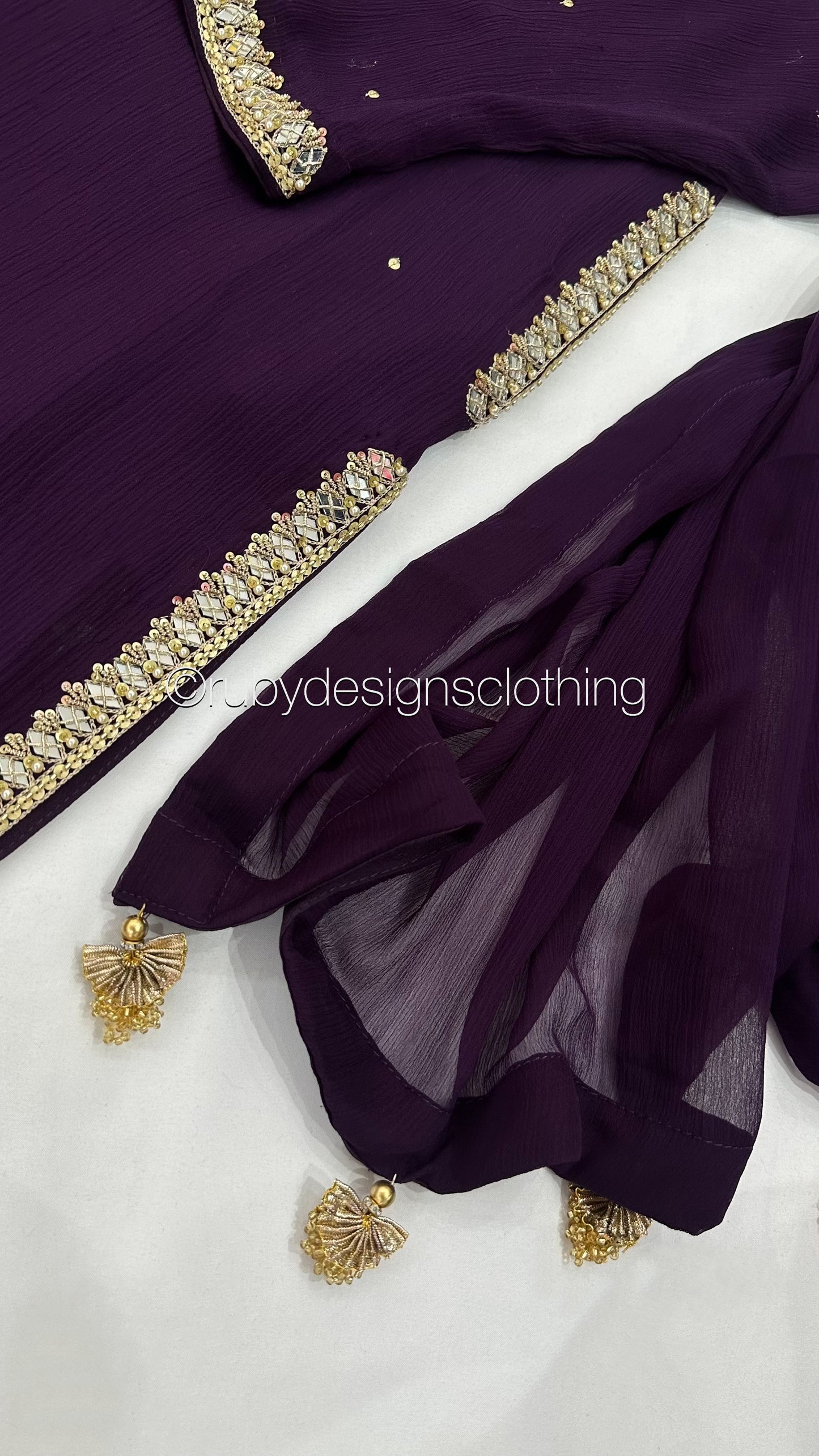 SARA Purple - 3 Piece Chiffon Suit with Pockets and Handwork