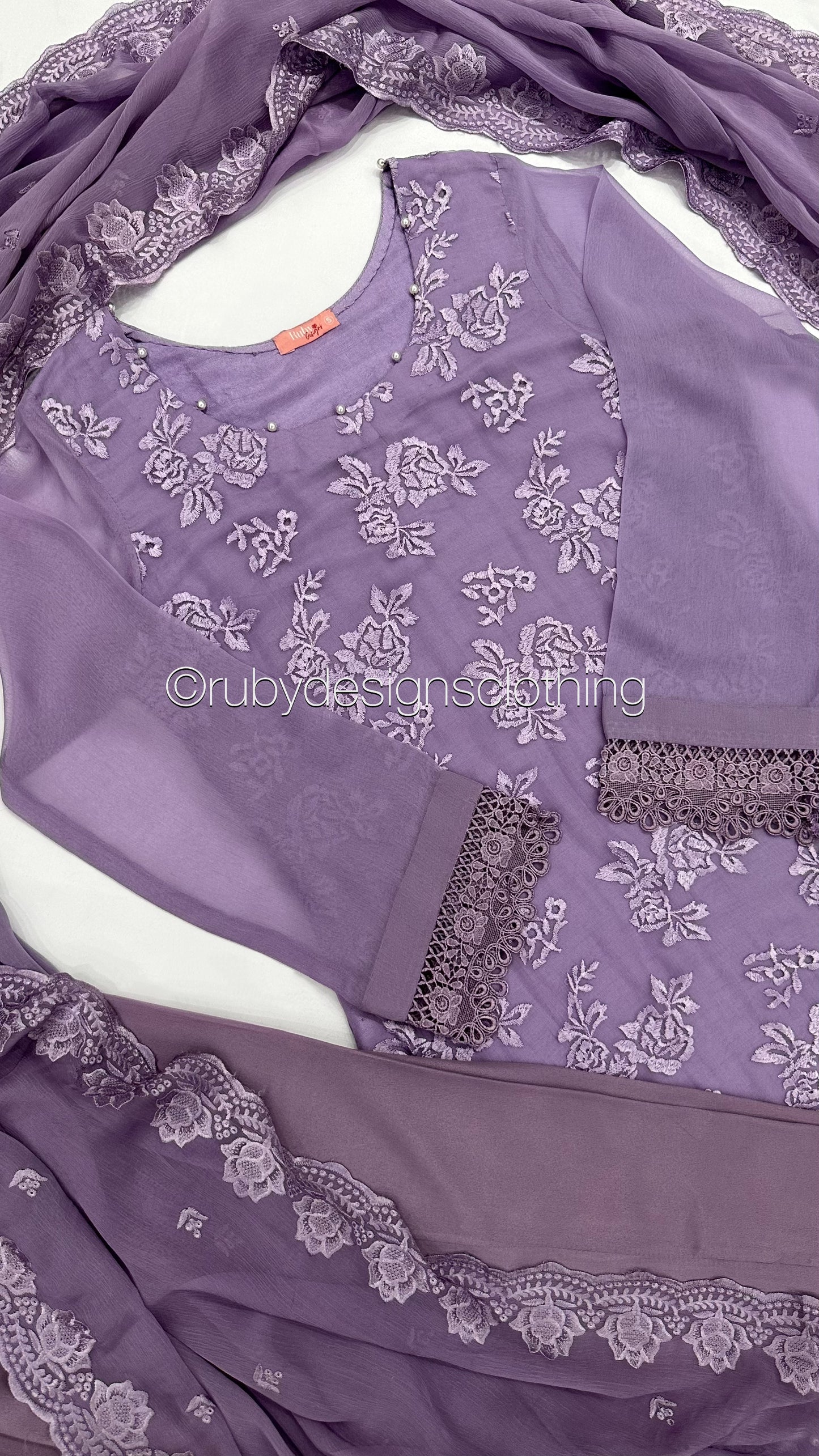 MEHER Lilac - 3 Piece Embroidered Chiffon Suit with Cut Out Details (8060594225365) (8747703861461)