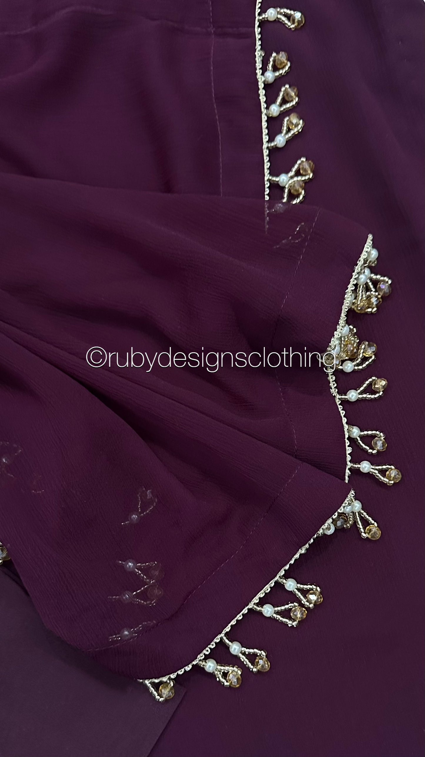 SOFIA Plum - 3 Piece Plum Chiffon Suit with Gold Handwork (8053043691733)