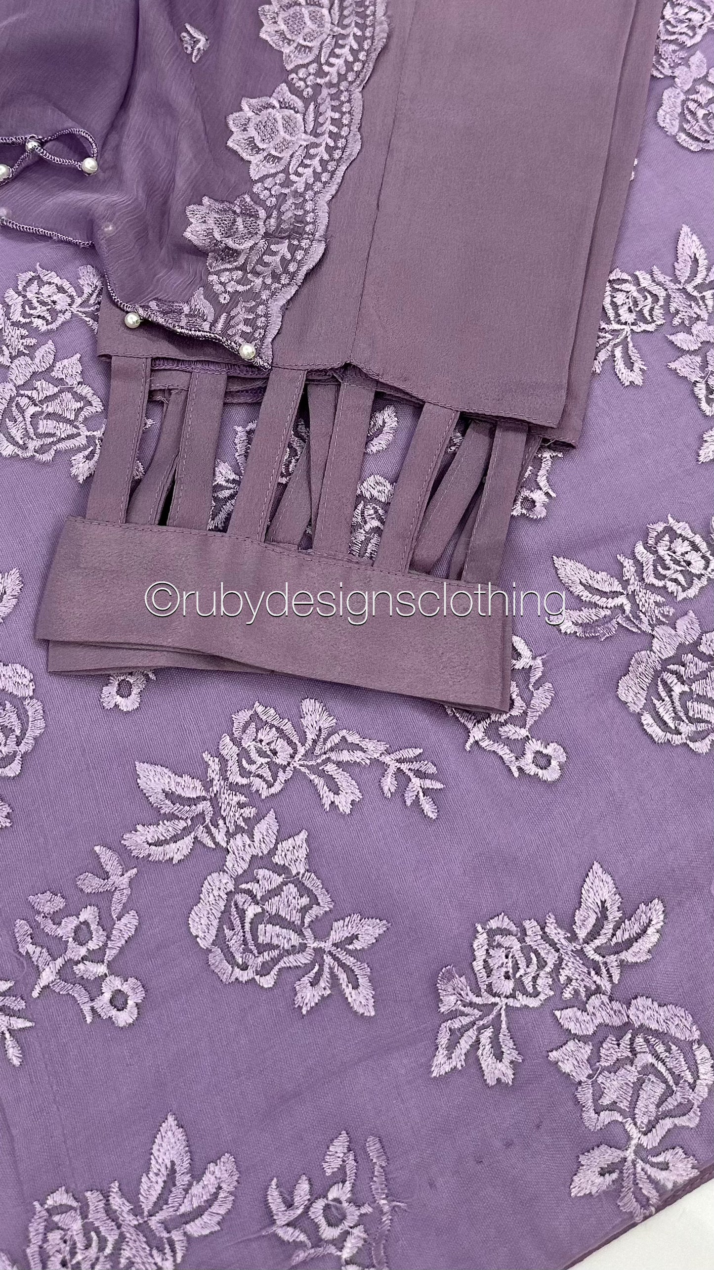 MEHER Lilac - 3 Piece Embroidered Chiffon Suit with Cut Out Details (8060594225365) (8747703861461)