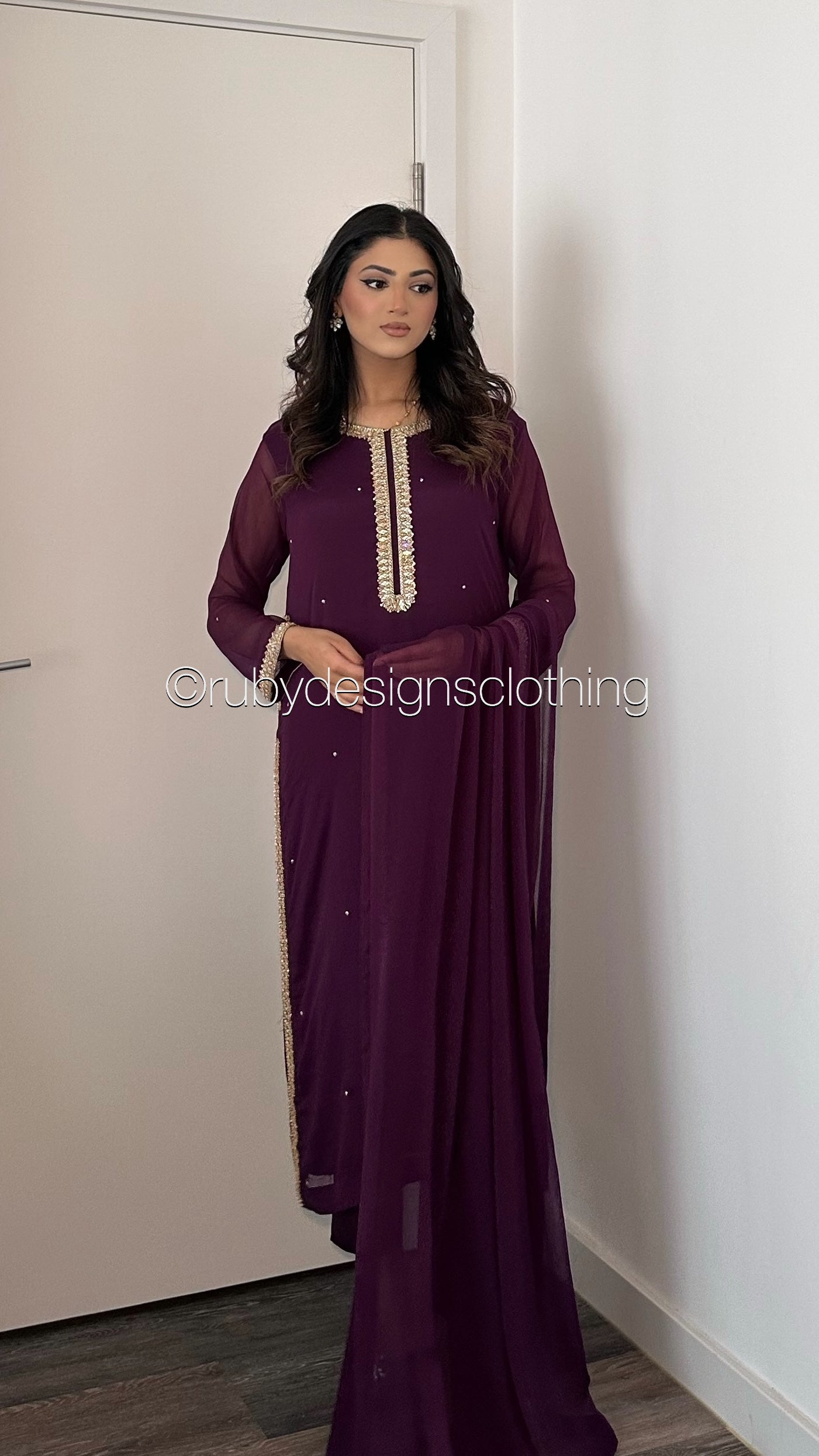 SARA Purple - 3 Piece Chiffon Suit with Pockets and Handwork (8069533958357)