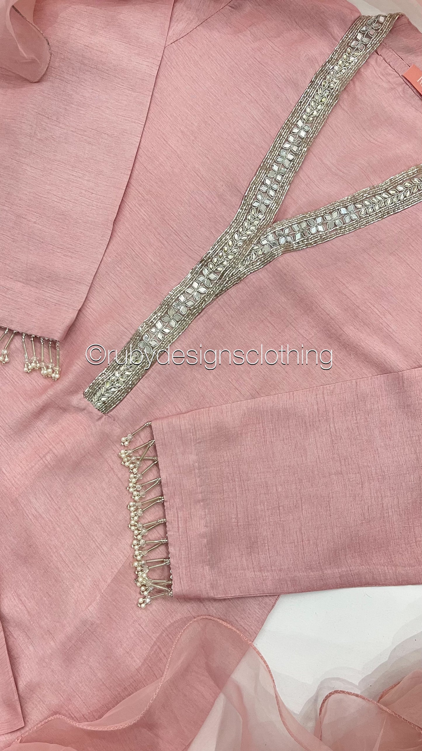 SABEEN Rose - 3 Piece Rose Pink Raw Silk Suit with Ruffle Dupatta (8059725611221)
