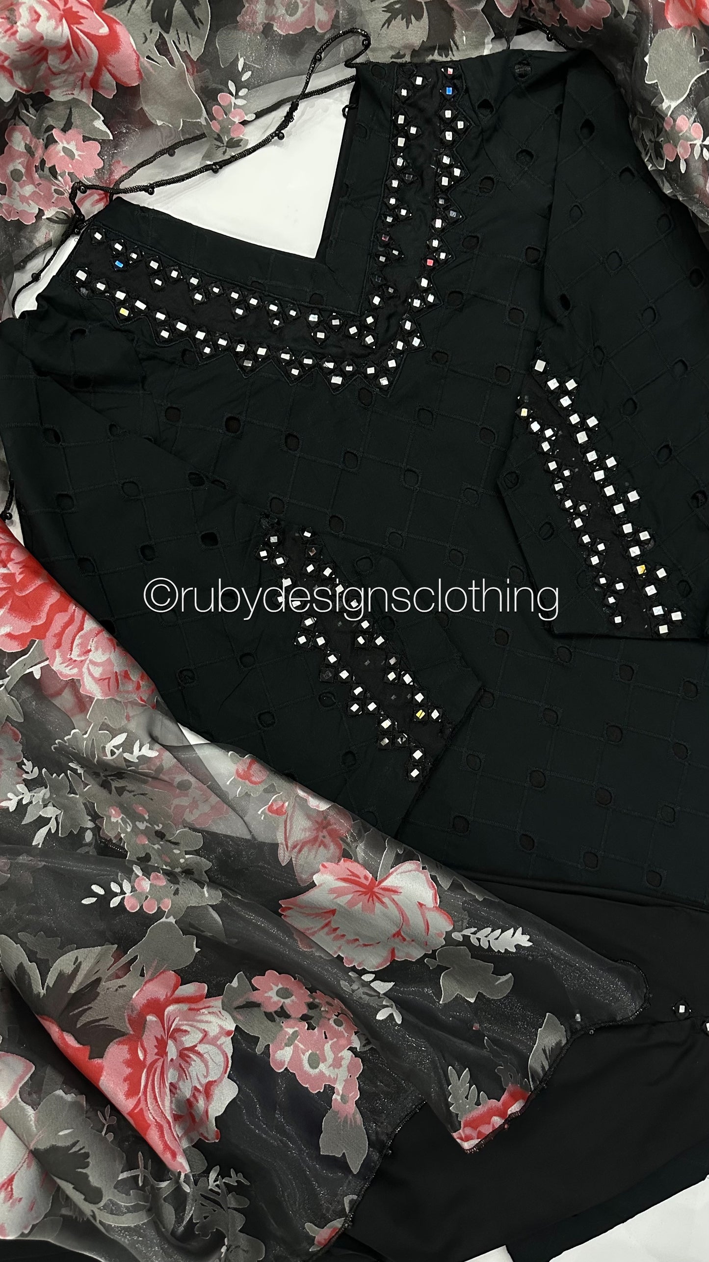 LEENA Black - 3 Piece Chikankari Suit with Tulip Shalwar (8066416312533)