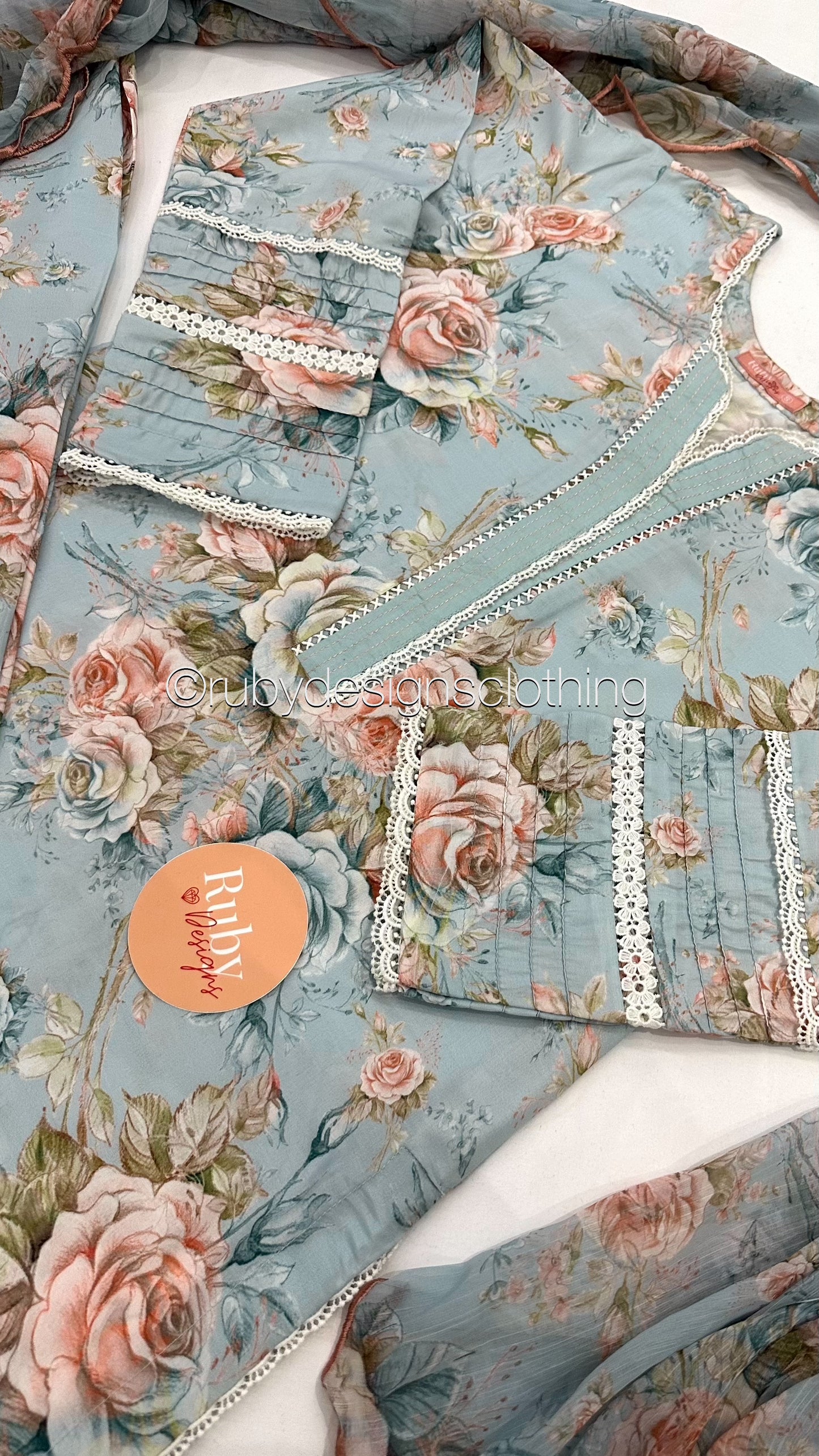 HAWA - 3 Piece Blue Floral Print Swiss Lawn Suit with Chiffon Dupatta (8022979018965)