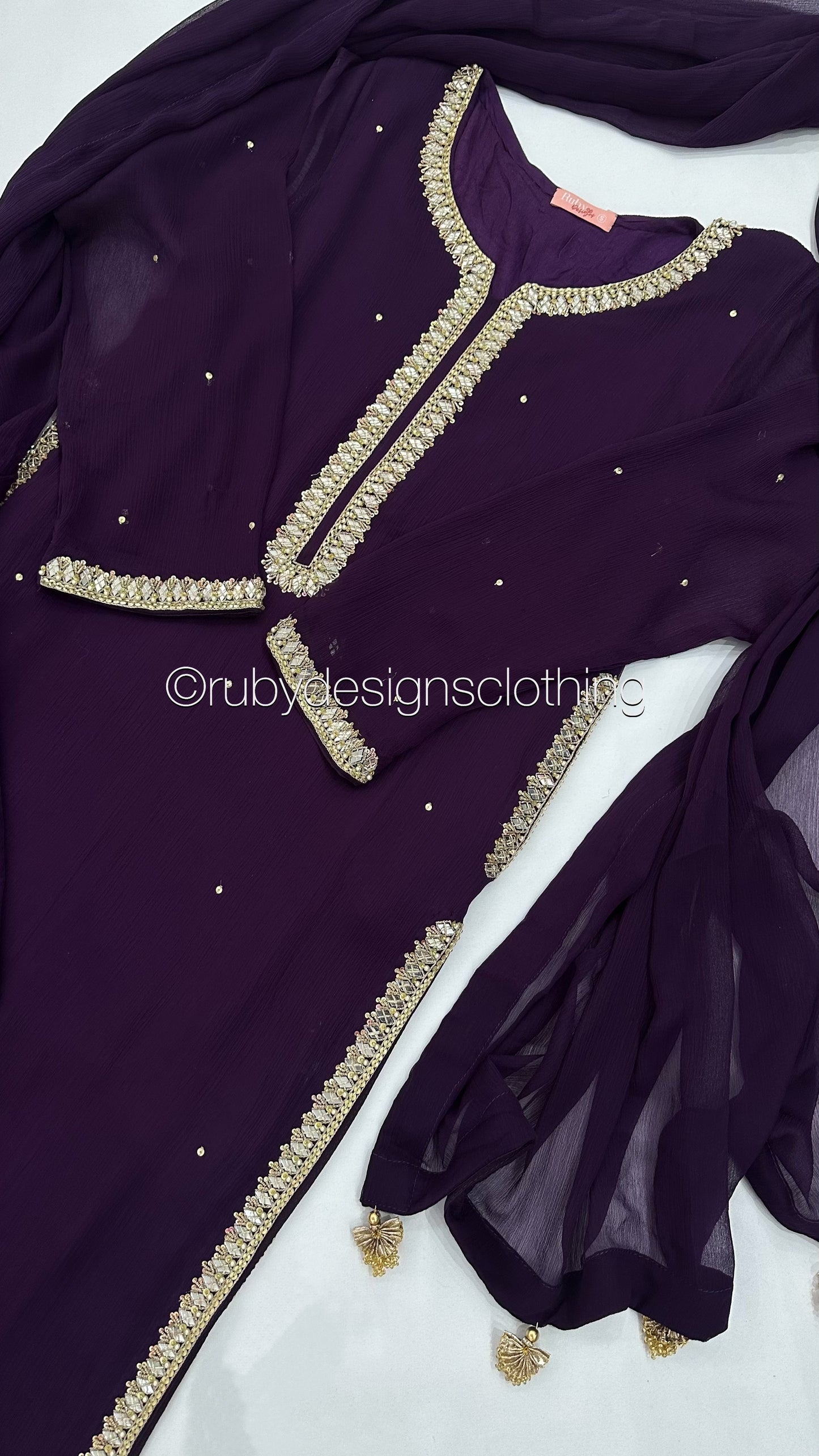 SARA Purple - 3 Piece Chiffon Suit with Pockets and Handwork (8069533958357)