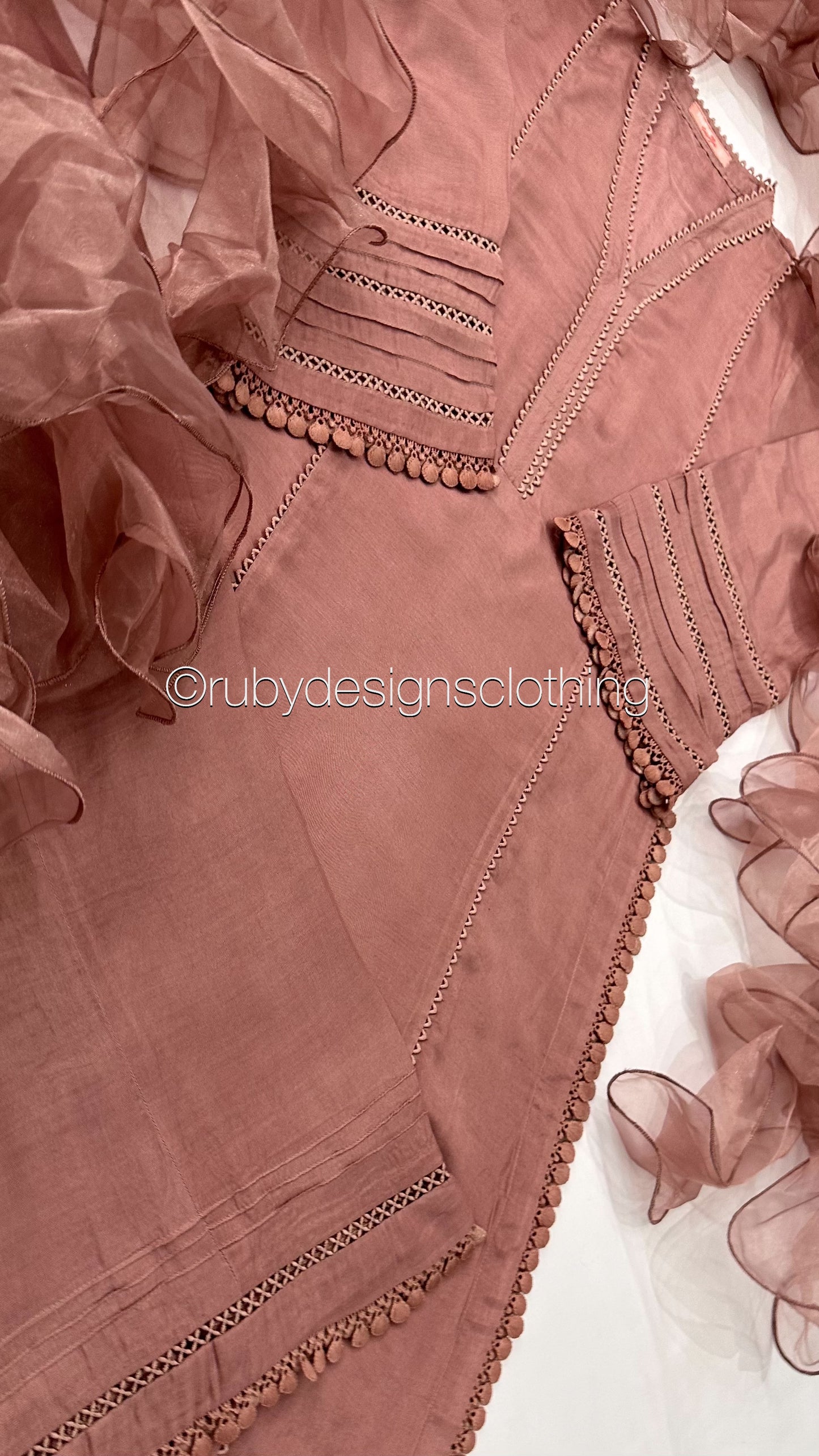 AYLA Rose - 3 Piece Dusty Pink Cotton Silk Suit with Ruffle Organza Dupatta (8028375548117) (8747712053461)
