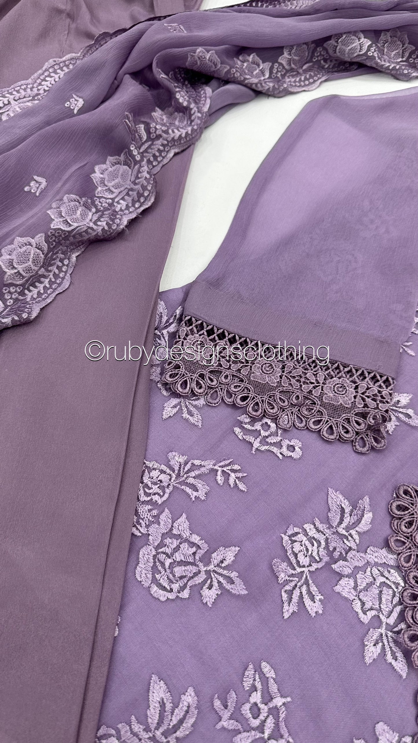 MEHER Lilac - 3 Piece Embroidered Chiffon Suit with Cut Out Details (8060594225365) (8747703861461)