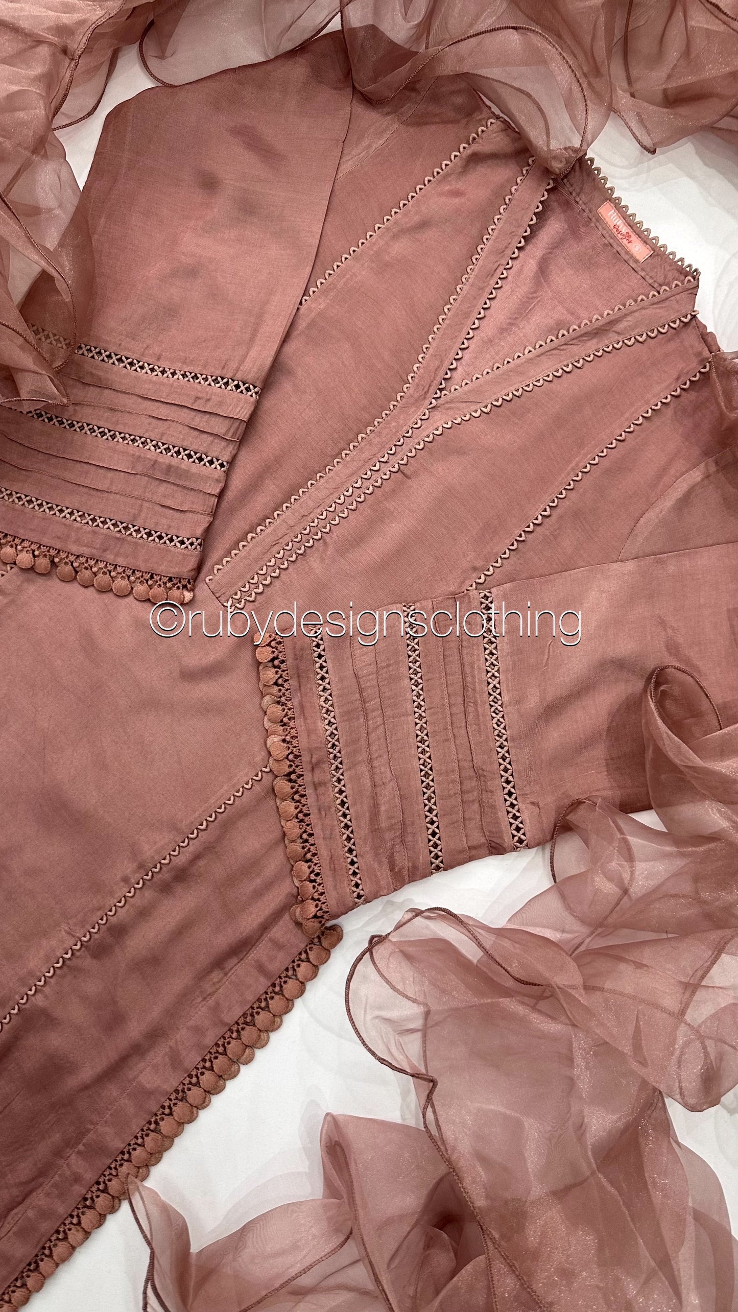 AYLA Rose - 3 Piece Dusty Pink Cotton Silk Suit with Ruffle Organza Dupatta (8028375548117) (8747712053461)