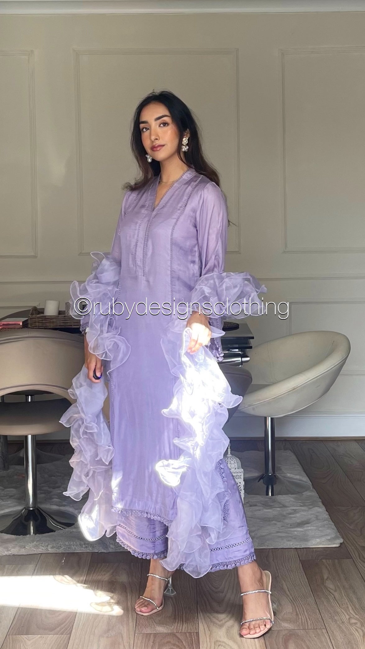AYLA Lilac - 3 Piece Lilac Cotton Silk Suit with Ruffle Organza Dupatta (8068266361045)