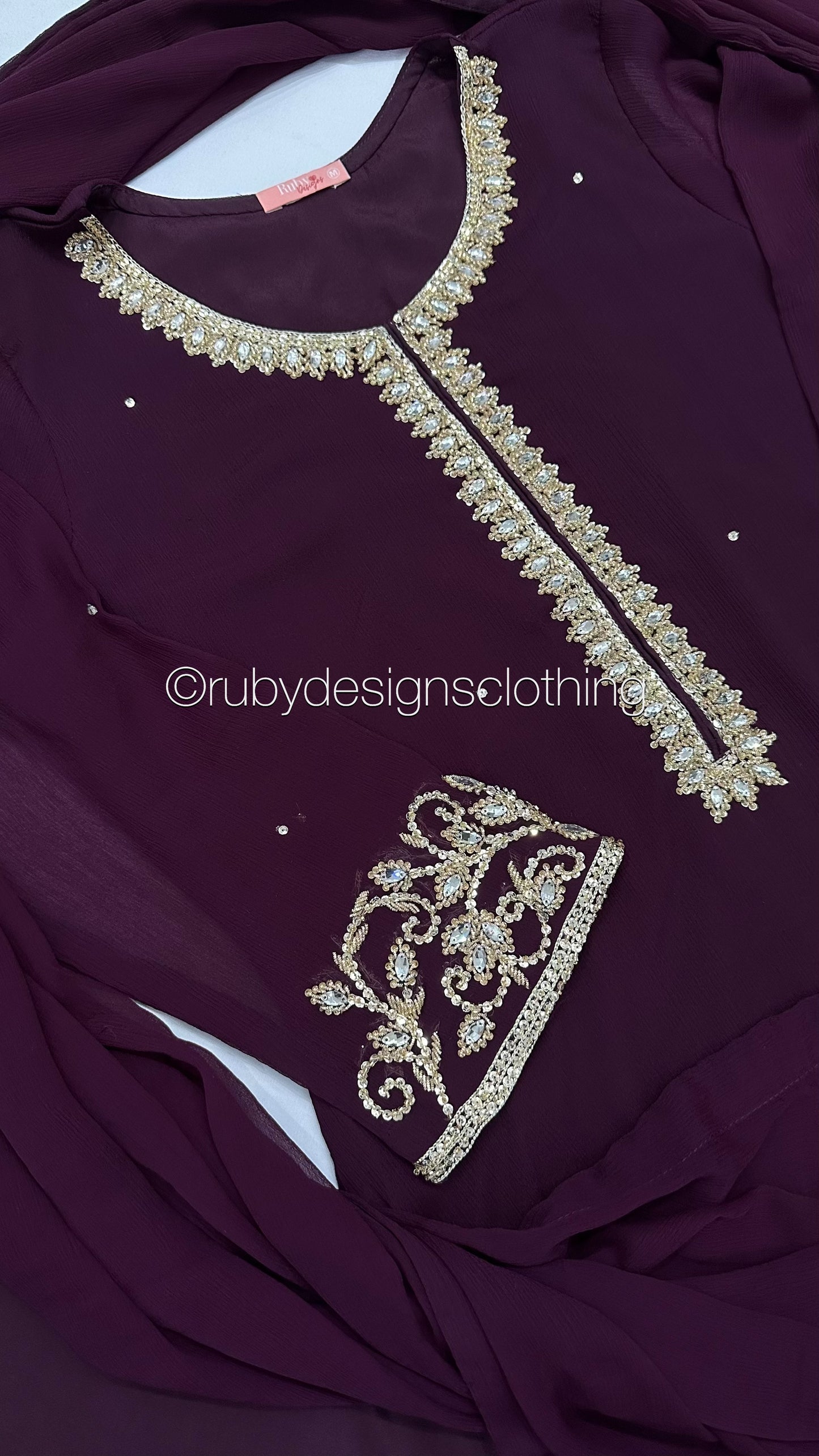SOFIA Plum - 3 Piece Plum Chiffon Suit with Gold Handwork (8053043691733)