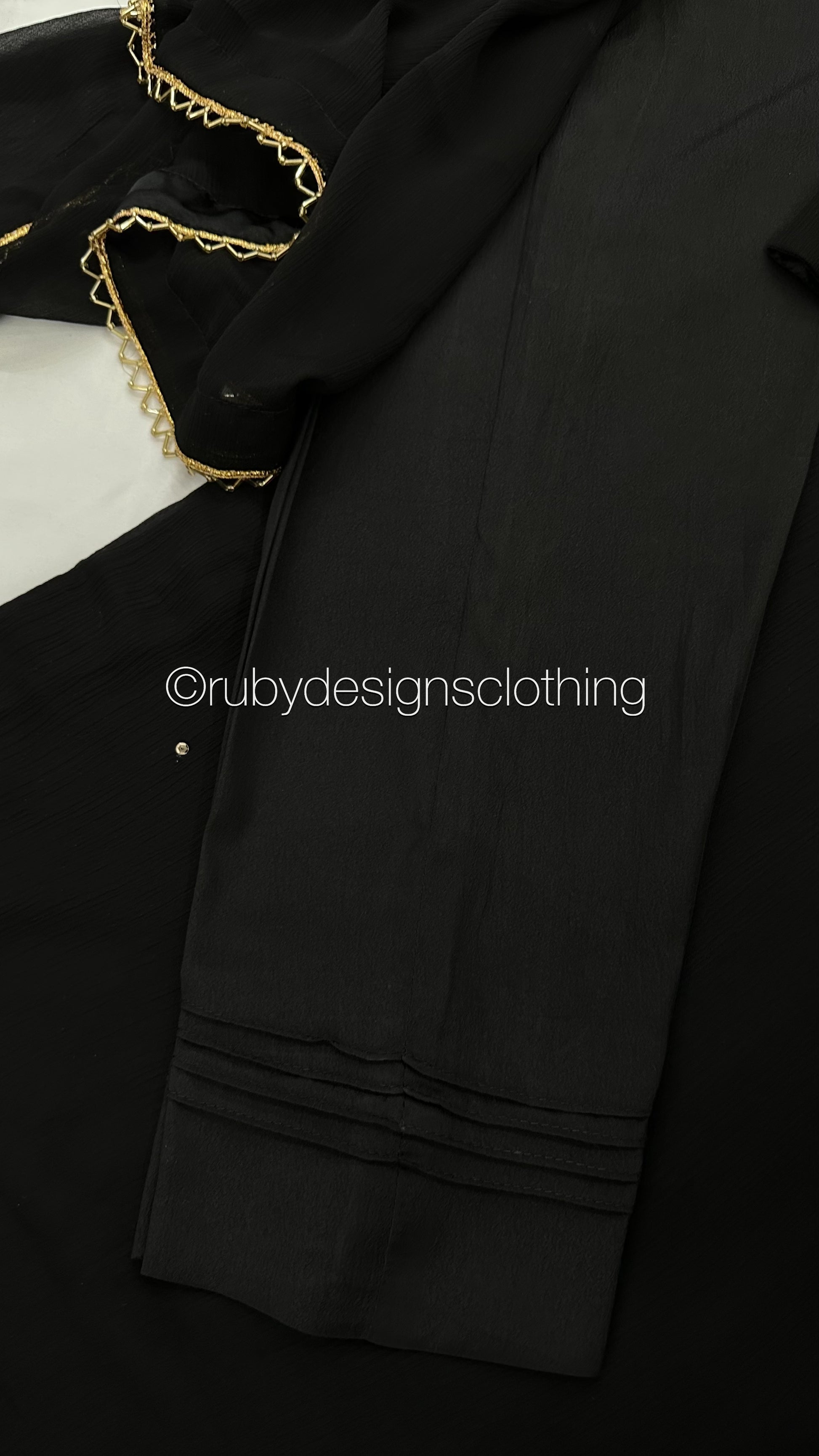 IRHA Black - 3 Piece Chiffon Suit with Gold Handwork (8068330979541)