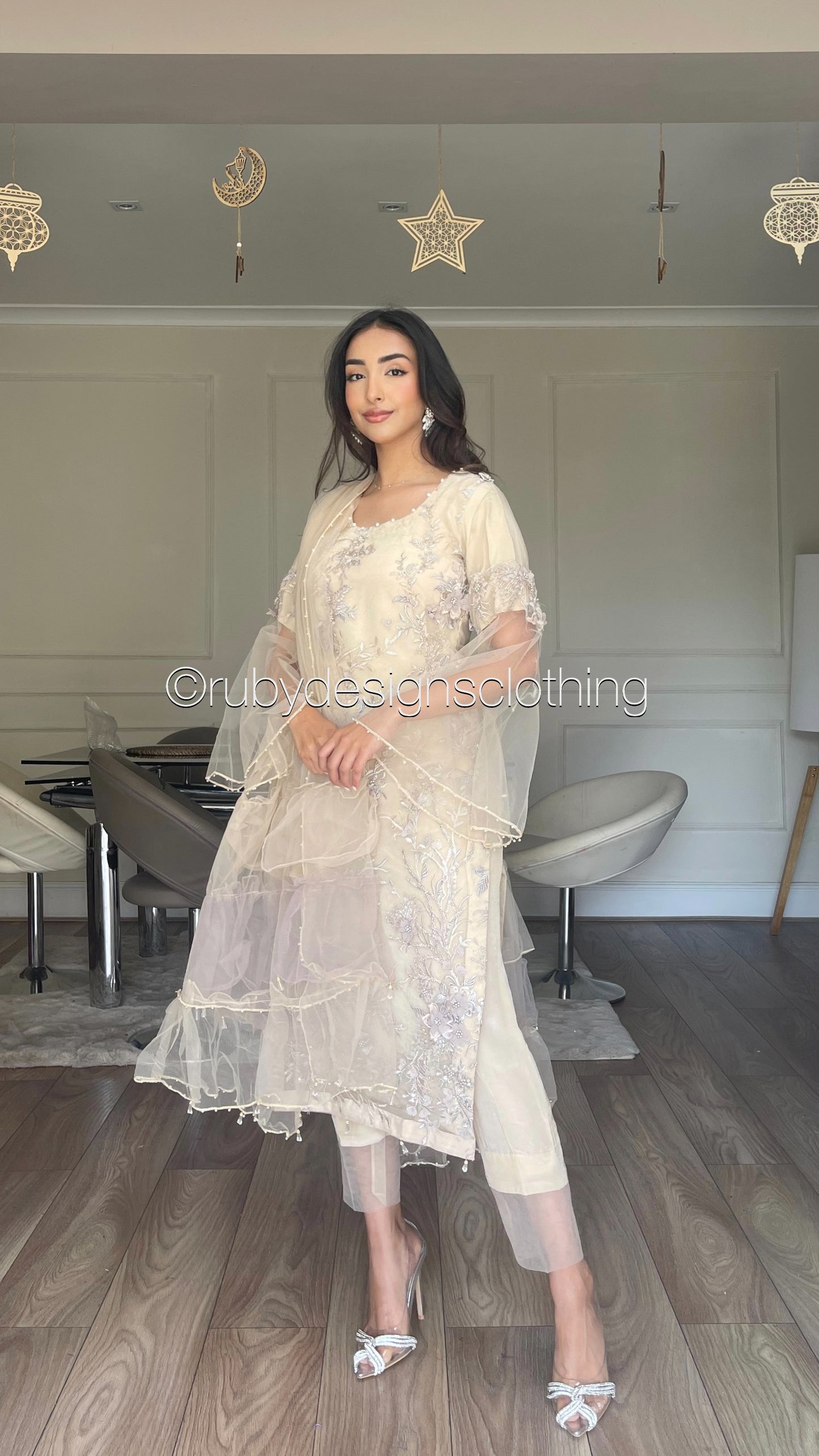 NOOR Ivory - 3 Piece Heavy Embroidered Net Suit with 3D Details (8059731280085)