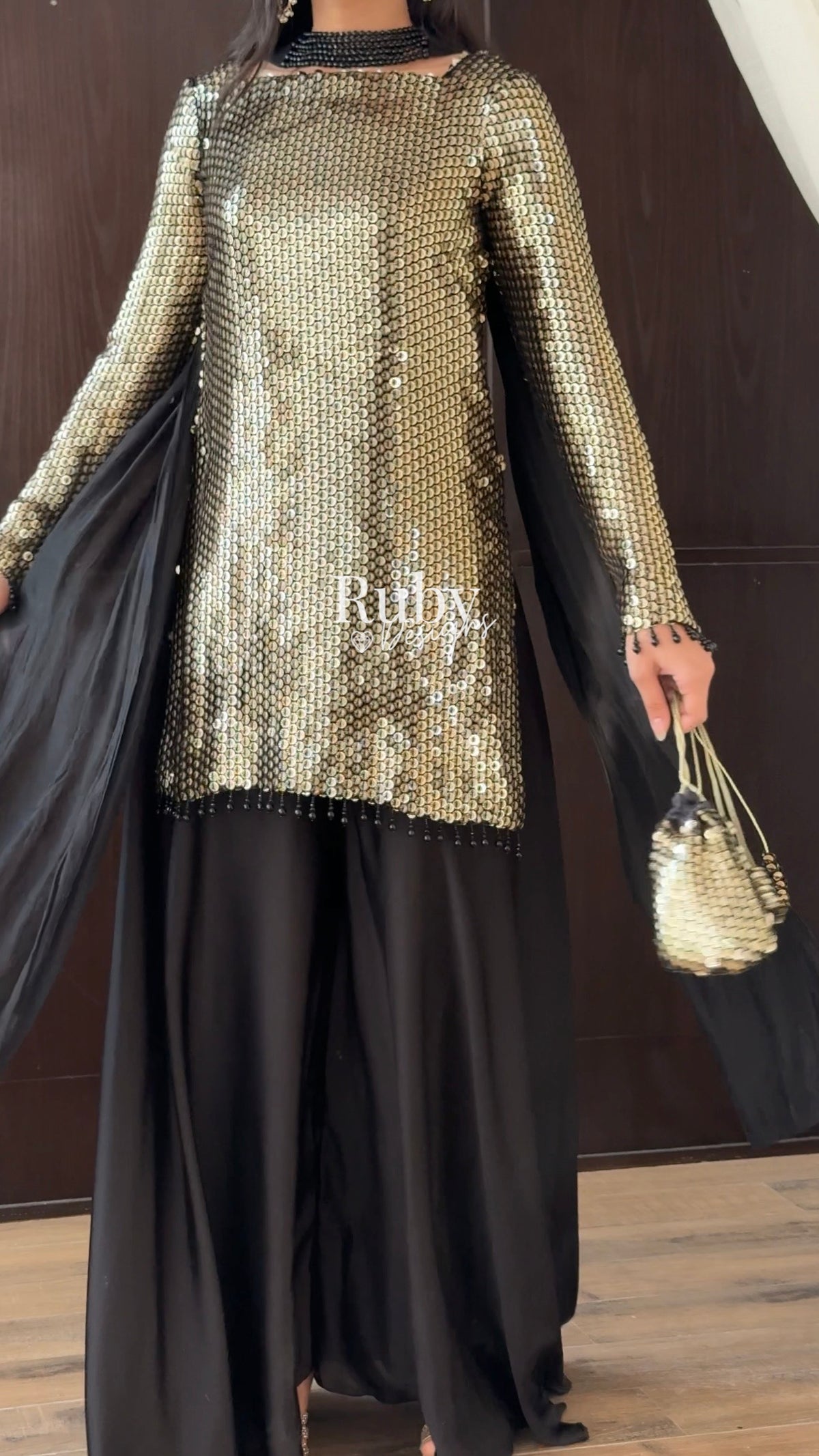 ALARA Noir - 3 Piece Silk Suit with Optional Potli Bag