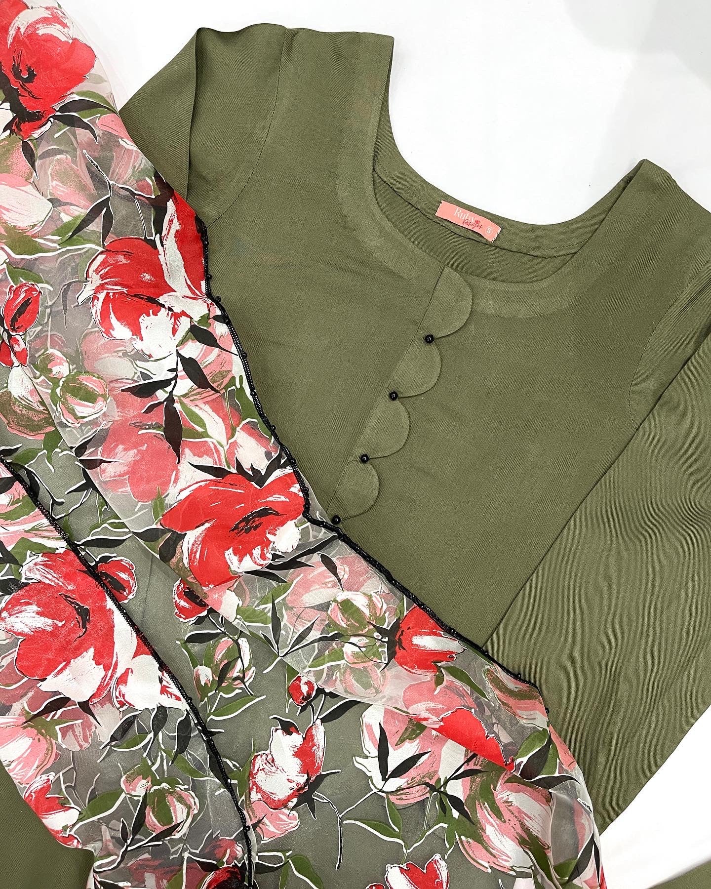 ALISHBA - 3 Piece Khaki Marina Suit with Floral Print Organza Dupatta (7540892795093)